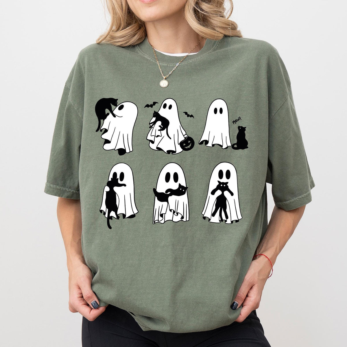 Ghost Cat Shirt, Comfort Colors® Cat Ghost T-Shirt, Cute Cat Lovers Shirt, Retro Ghost Halloween, Spooky Season Gift, Halloween Cat T-shirts
