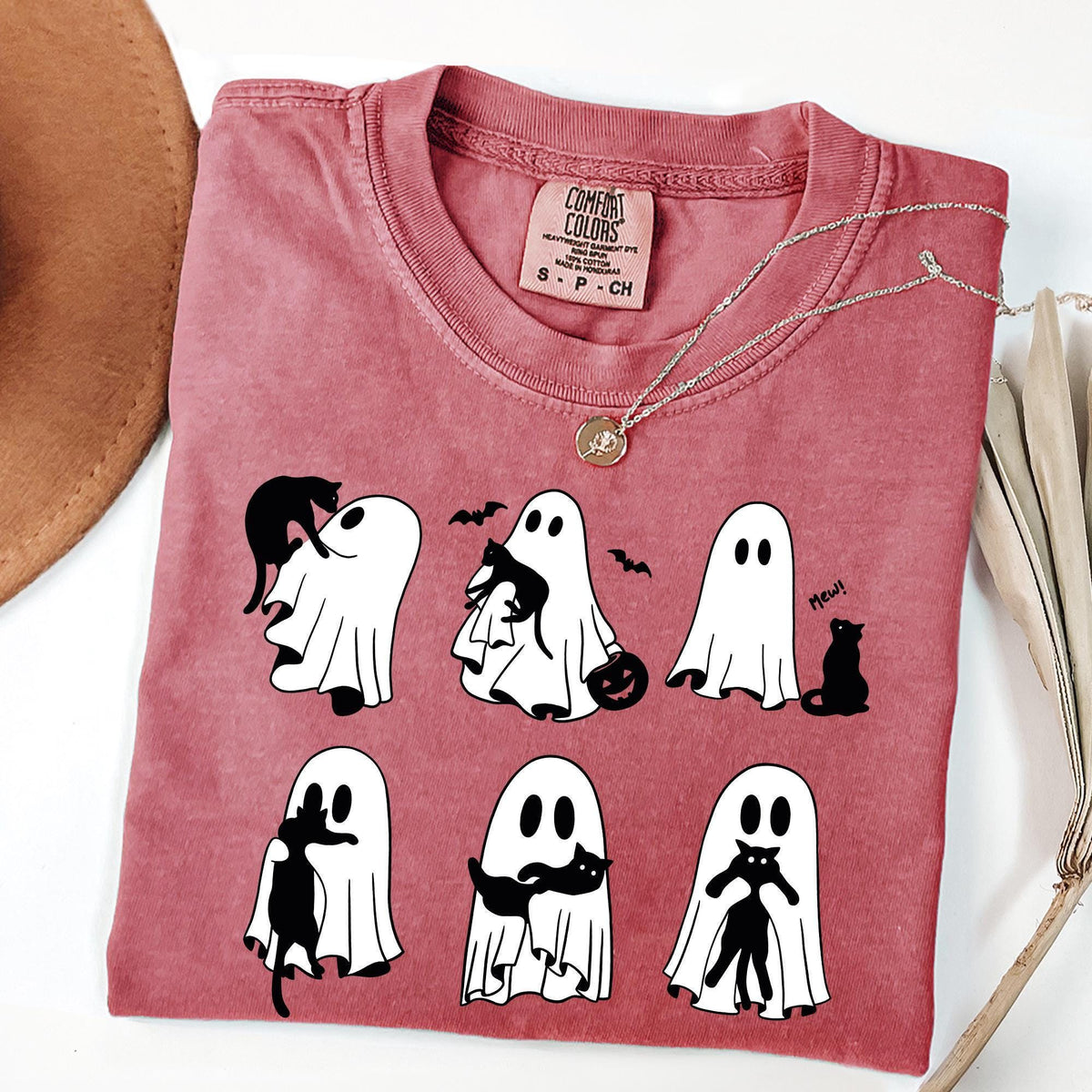 Ghost Cat Shirt, Comfort Colors® Cat Ghost T-Shirt, Cute Cat Lovers Shirt, Retro Ghost Halloween, Spooky Season Gift, Halloween Cat T-shirts