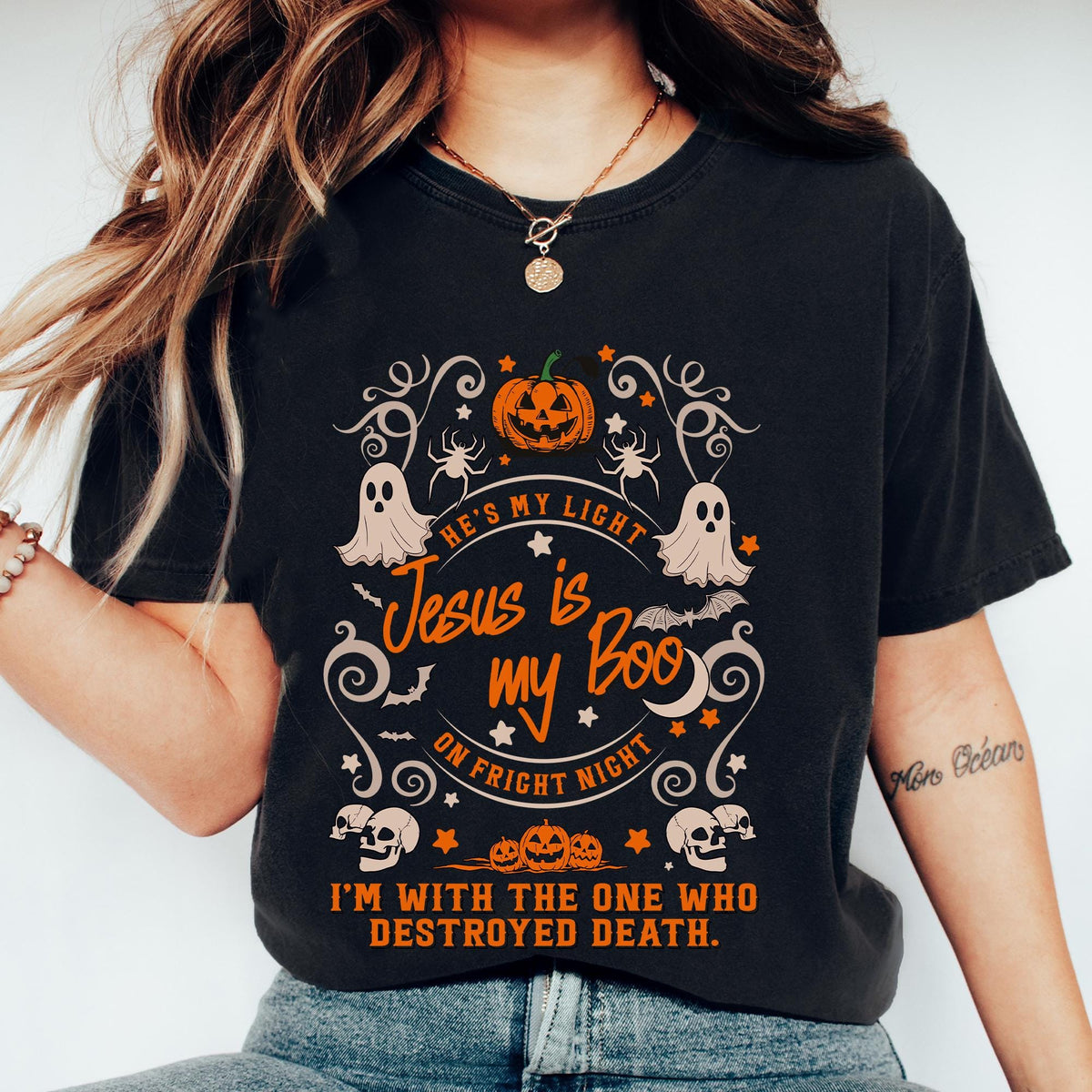 Jesus Is My Boo Shirt, Christian Halloween T Shirt, Funny Faith Fall T-shirt, Halloween Christian Gifts, He Is My Light Fright Night T-shirt