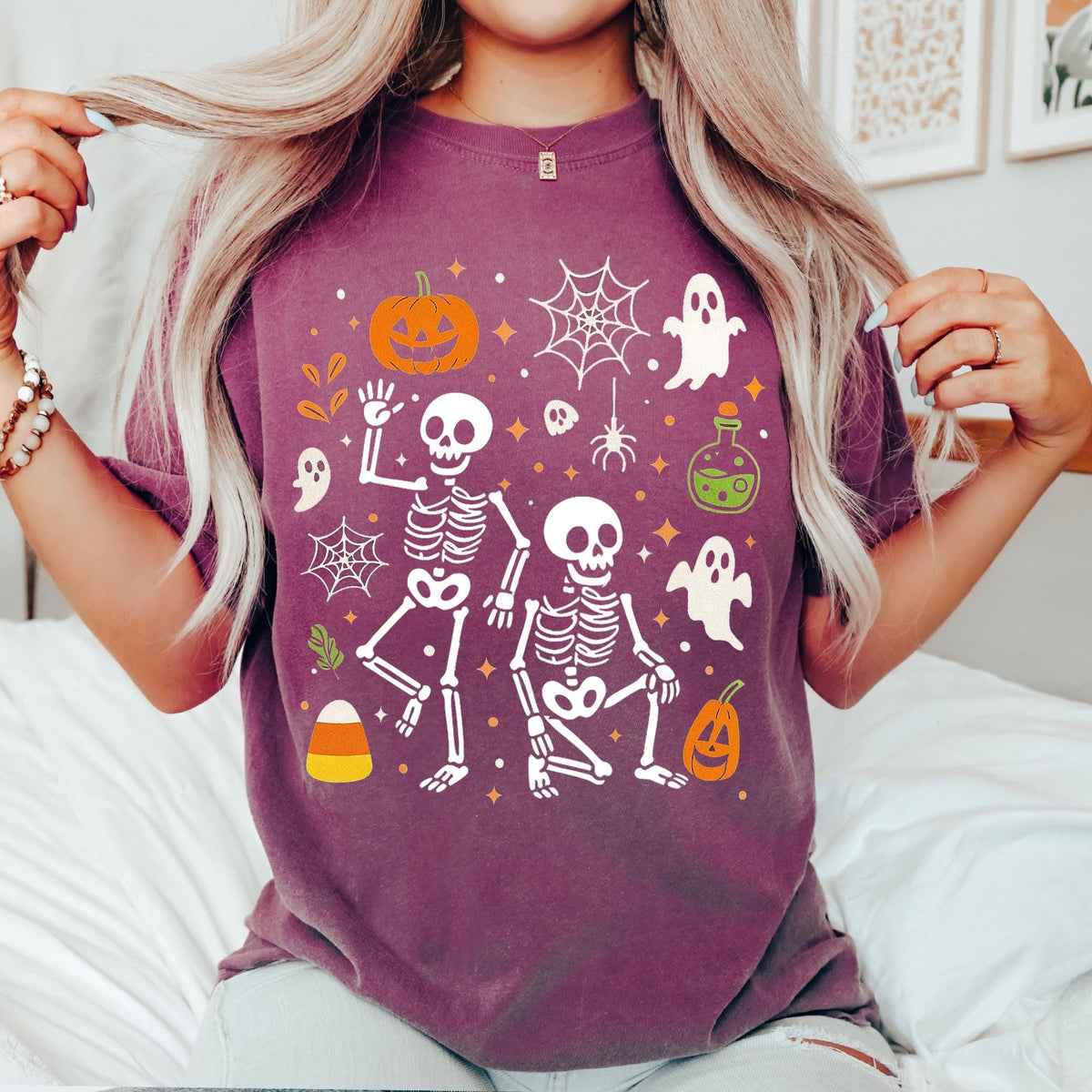 Subtle Skeleton Halloween Shirt, Pumpkin Halloween Tee, Halloween Skeleton T-shirts, Pumpkin Shirt, Comfort Colors®, Spooky Season T-Shirts