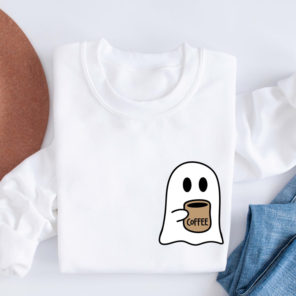 Cute Spooky Coffee Sweatshirt, Womens Ghost Sweatshirt, Spooky Season, Fall Coffee Lover Shirt, Fall Graphic Shirt, Halloween Party T-shirts