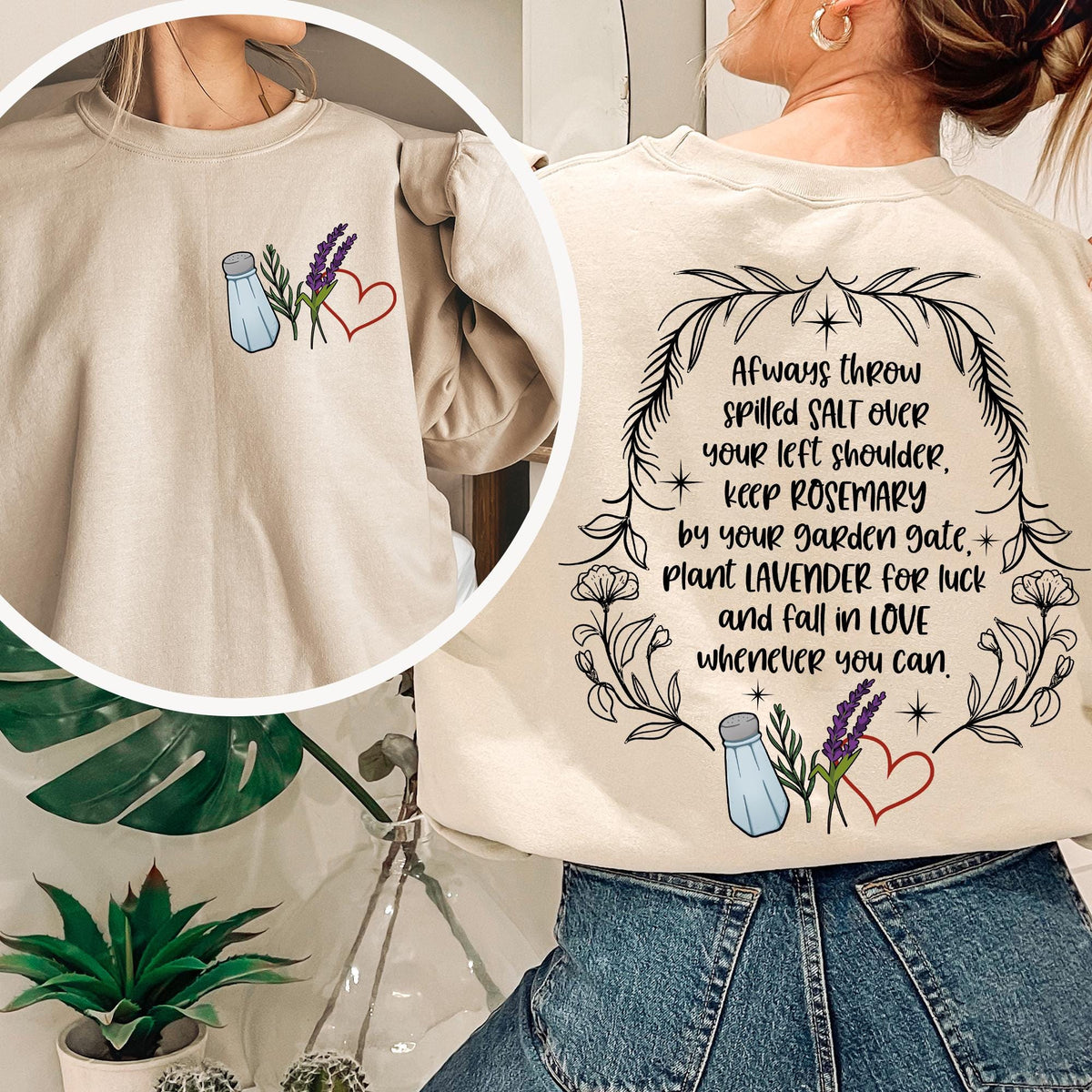 Salt Rosemary Lavender Love Front and Back Sweatshirt, Practical Magic Sweatshirt, Magic Spell Hoodie, Witchy T-shirts, Halloween Sweatshirt