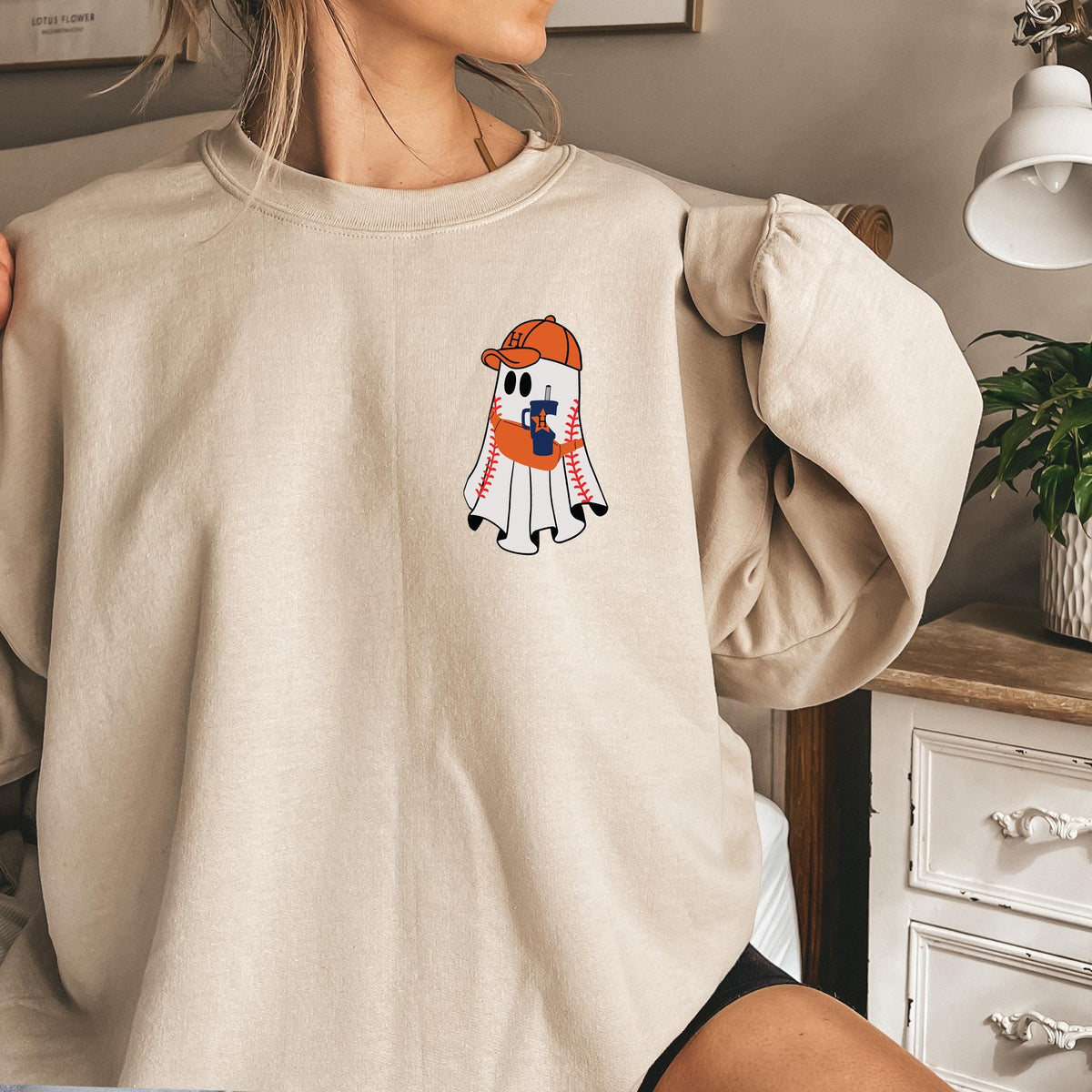 Ghost Baseball Sweatshirt, Ghost Halloween Crewneck, Game Day Shirt, Baseball Sweater, Halloween Gifts, Baseball Season Shirt, Halloween Tee