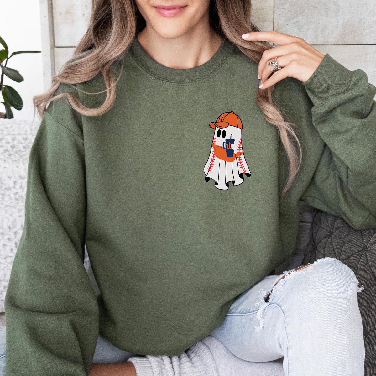 Ghost Baseball Sweatshirt, Ghost Halloween Crewneck, Game Day Shirt, Baseball Sweater, Halloween Gifts, Baseball Season Shirt, Halloween Tee