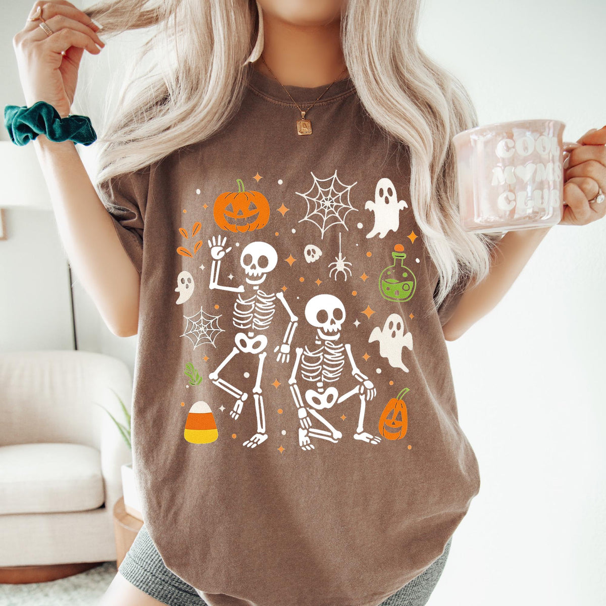 Subtle Skeleton Halloween Shirt, Pumpkin Halloween Tee, Halloween Skeleton T-shirts, Pumpkin Shirt, Comfort Colors®, Spooky Season T-Shirts