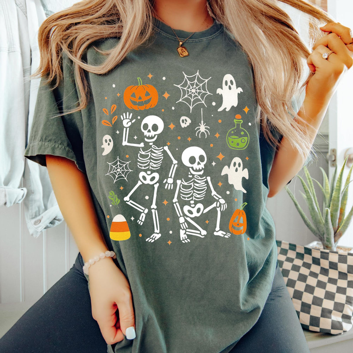 Subtle Skeleton Halloween Shirt, Pumpkin Halloween Tee, Halloween Skeleton T-shirts, Pumpkin Shirt, Comfort Colors®, Spooky Season T-Shirts