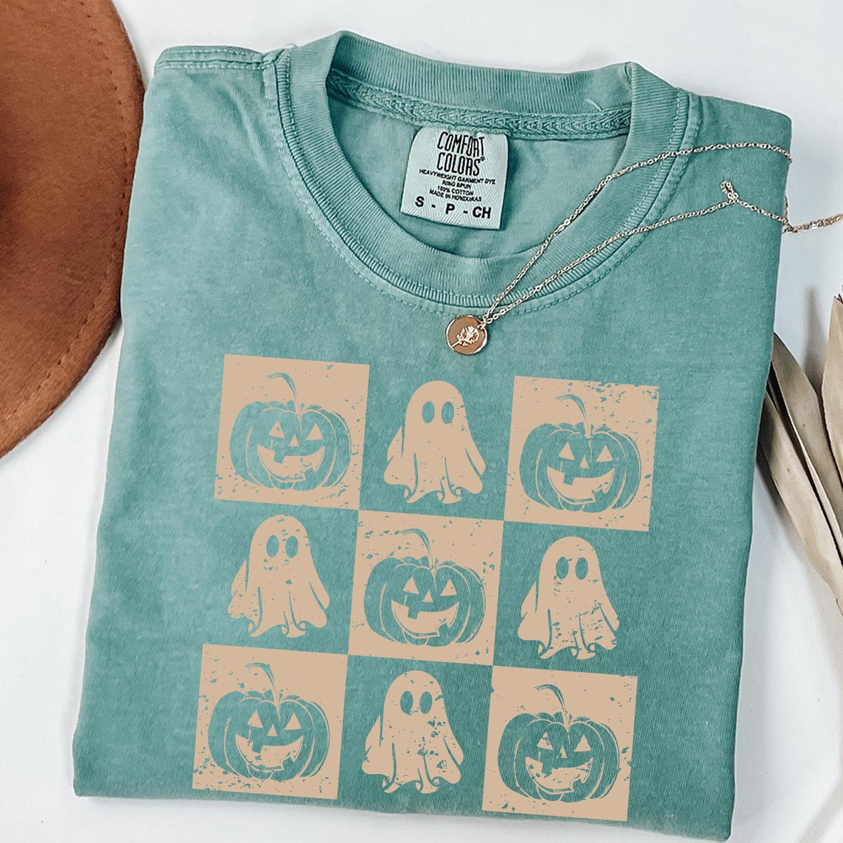 Comfort Colors® Checkered Halloween Shirt, Checkered Ghost Shirt, Checkered Pumpkin Shirt, Halloween Shirt, Fall Tees, Retro Halloween Shirt