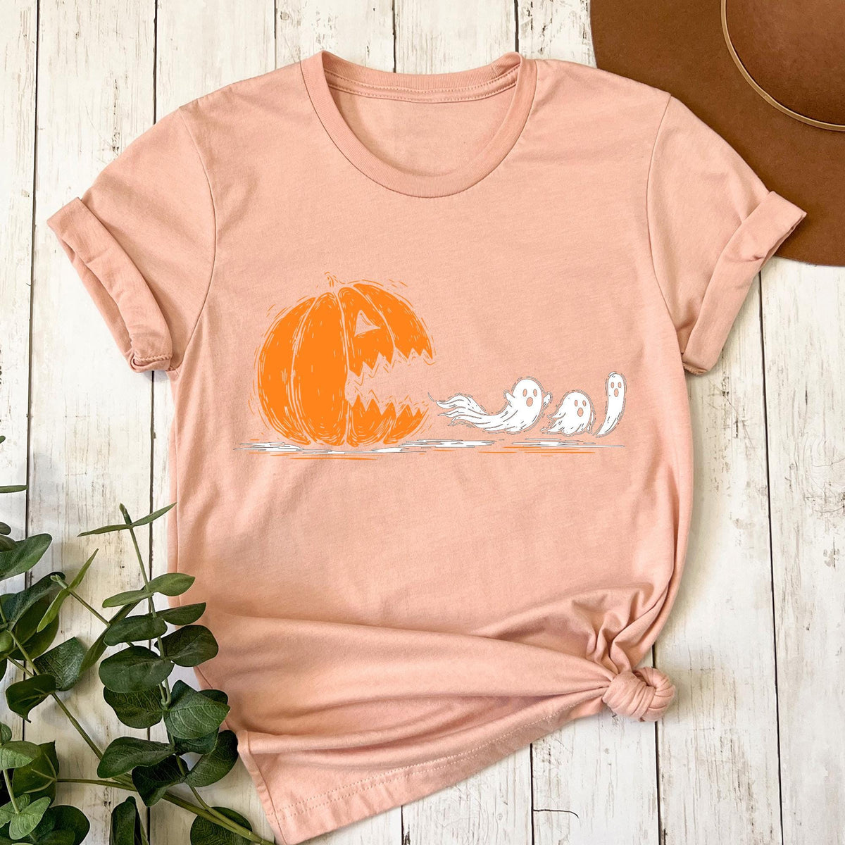 Halloween Pumpkin Eat Ghost Shirt, Funny Halloween Shirt, Halloween Gamer Gift, Halloween Party Tee, Spooky Ghost Tee, Pumpkin Pac Man Shirt