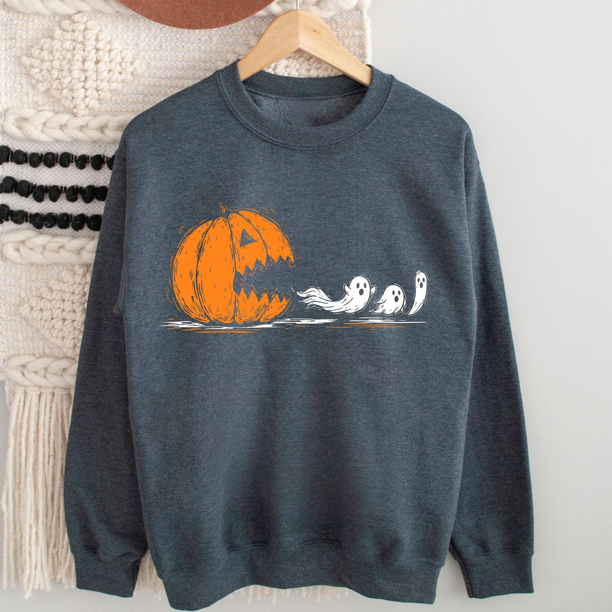 Halloween Pumpkin Eat Ghost Shirt, Funny Halloween Shirt, Halloween Gamer Gift, Halloween Party Tee, Spooky Ghost Tee, Pumpkin Pac Man Shirt