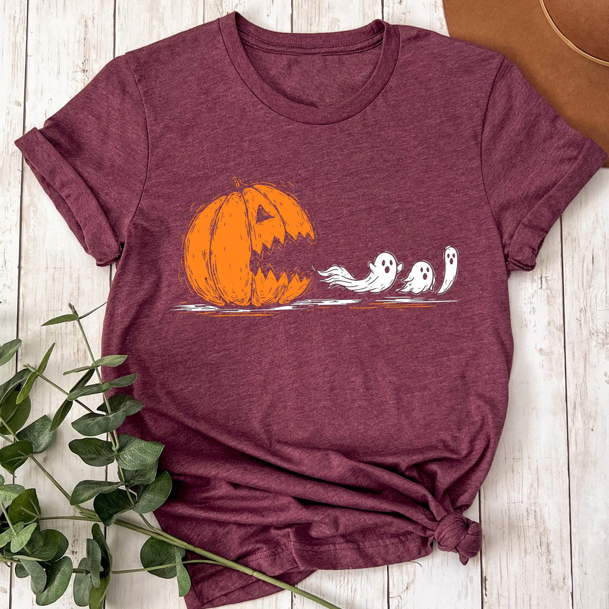 Halloween Pumpkin Eat Ghost Shirt, Funny Halloween Shirt, Halloween Gamer Gift, Halloween Party Tee, Spooky Ghost Tee, Pumpkin Pac Man Shirt