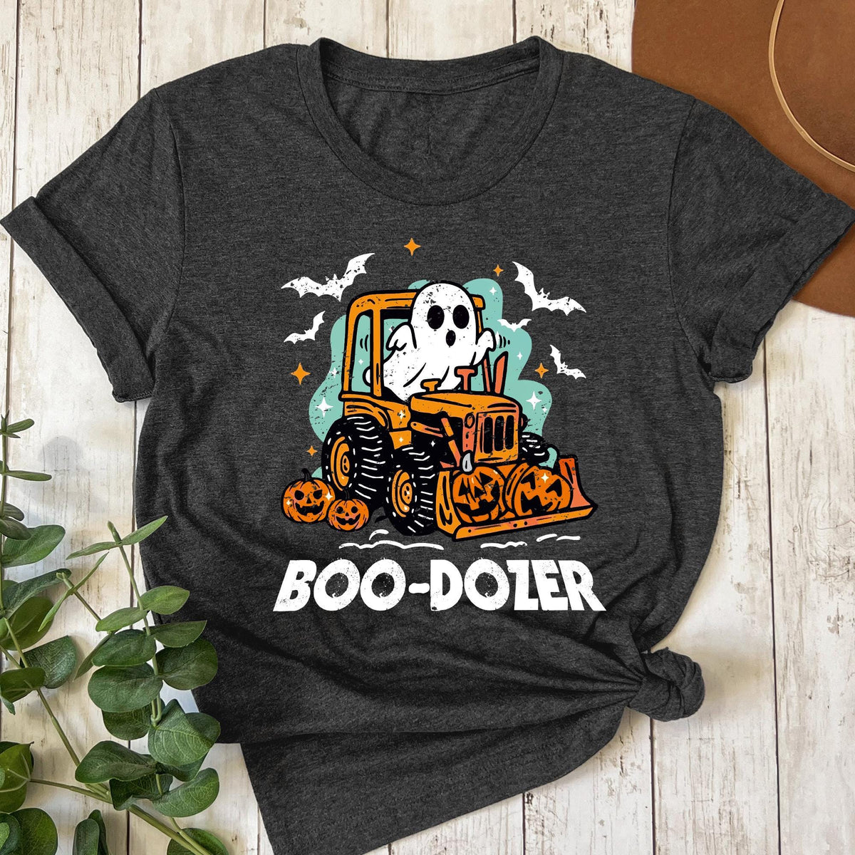Funny Halloween Construction T shirt, Boo-Dozer Toddler Graphic Tees, Trendy boy Halloween T-shirts, Cute Bulldozer Halloween Shirt for Boys