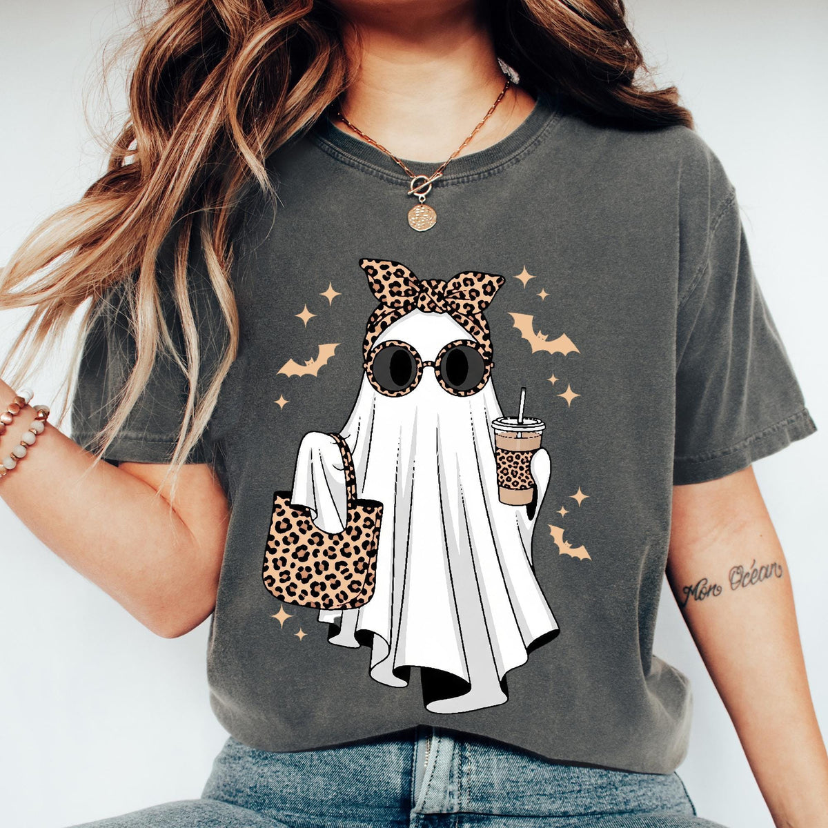 Ghost Sweatshirt, Leopard Ghost Tee, Ghost Coffee Shirt, Funny Fall Shirt, Ghost Tee, Girly Halloween Gift, Halloween Costume, Spooky Season