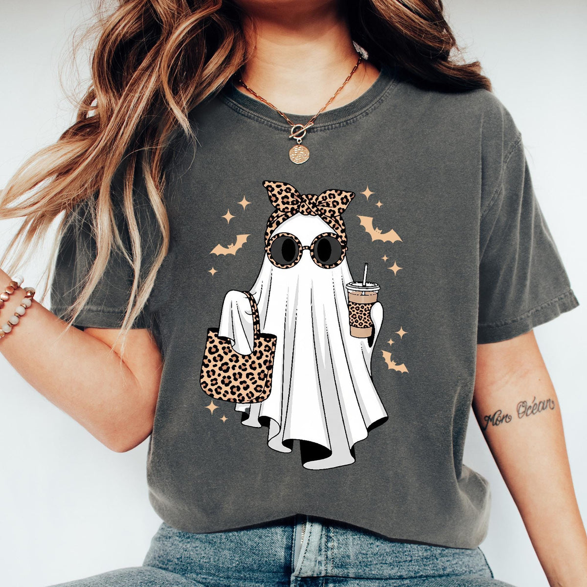 Ghost Sweatshirt, Leopard Ghost Tee, Ghost Coffee Shirt, Funny Fall Shirt, Ghost Tee, Girly Halloween Gift, Halloween Costume, Spooky Season