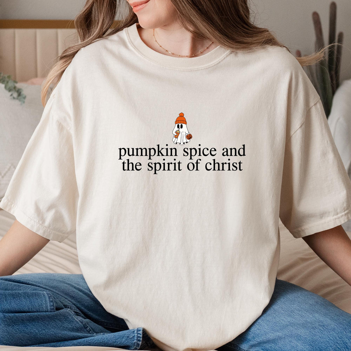 Christian Halloween Shirt, Cute Ghost Pumpkin Spice Coffee, Fall Jesus Shirts, Bible Verse Shirt, Womens Faith Apparel Gift, Comfort Colors®
