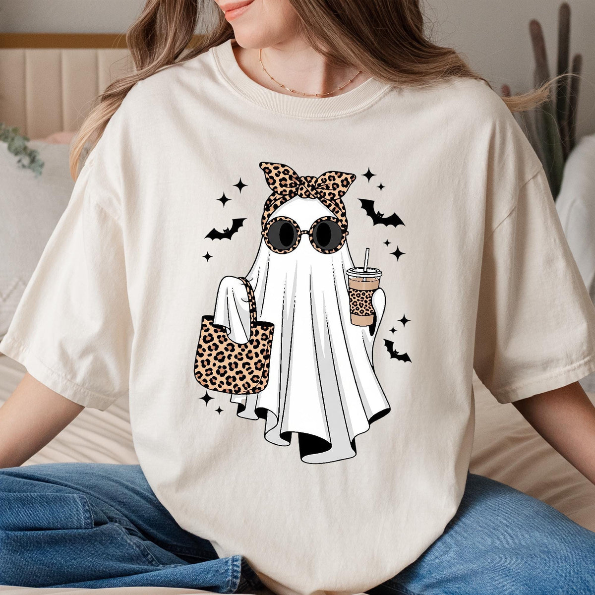 Ghost Sweatshirt, Leopard Ghost Tee, Ghost Coffee Shirt, Funny Fall Shirt, Ghost Tee, Girly Halloween Gift, Halloween Costume, Spooky Season