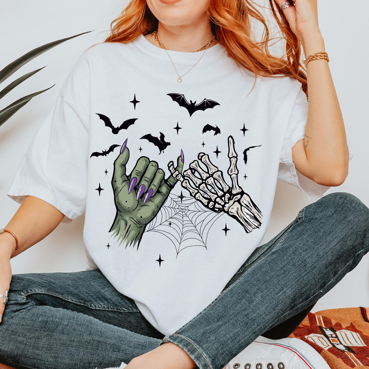 Halloween Skeleton Hands Comfort Colors® Shirt, Wicked Hands Couples Tee, Scary Gift for Couples, Spooky Season Retro Fall Halloween T-shirt
