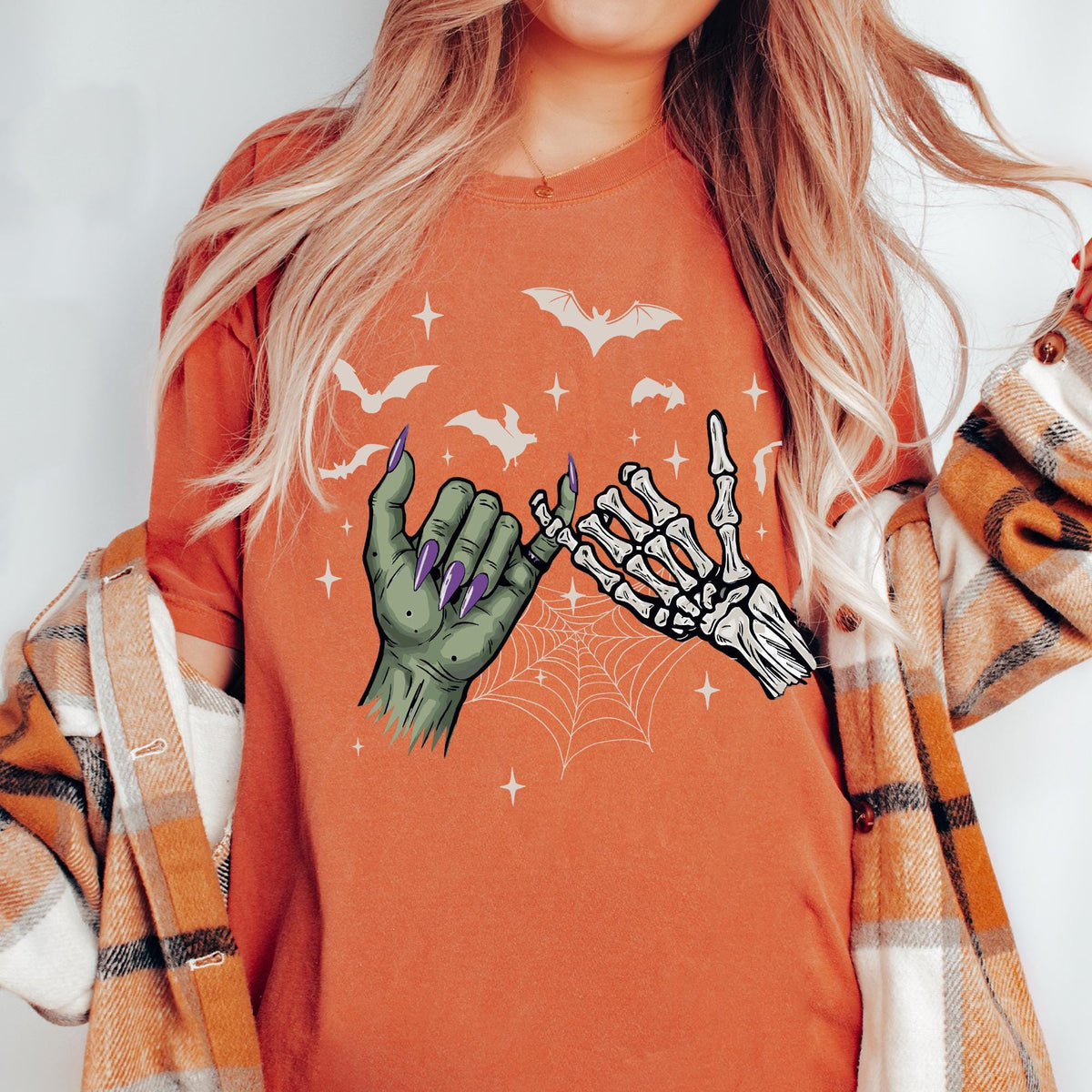 Halloween Skeleton Hands Comfort Colors® Shirt, Wicked Hands Couples Tee, Scary Gift for Couples, Spooky Season Retro Fall Halloween T-shirt
