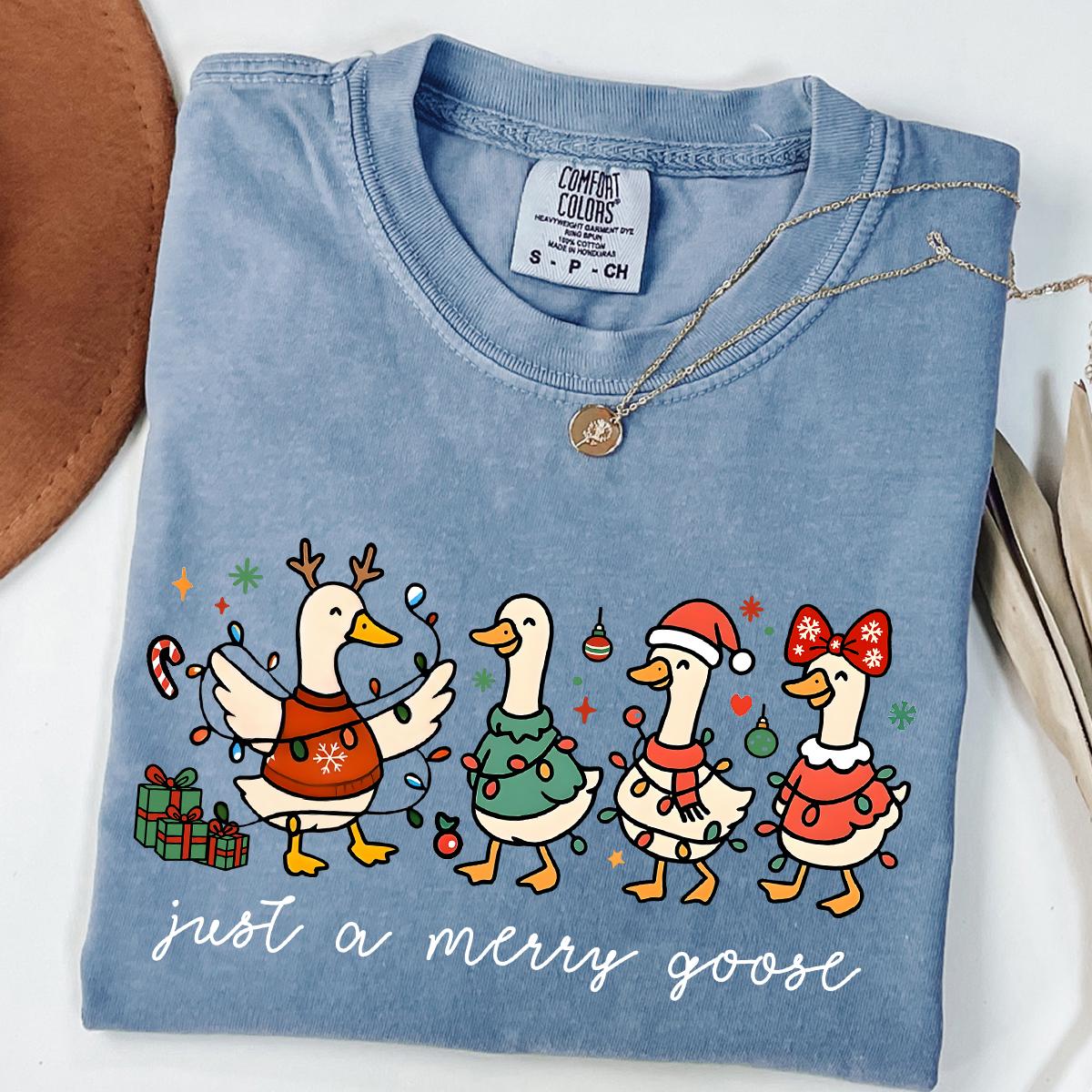 Christmas Comfort Colors® Goose Shirt, Funny Holiday Santa Lights Tee, Festive Jolly Goose Tee, Just A Merry Goose Tee, Merry Christmas Tees