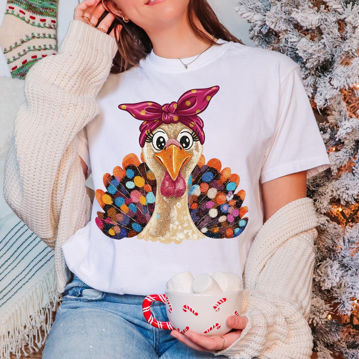 Thanksgiving Girls Shirt, Coquette Turkey at the Table shirt, Girls Shirt, Turkey Shirts for Thanksgiving Girls, Toddler Thanksgiving Shirts