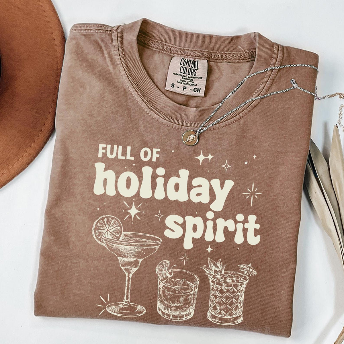 Christmas Comfort Colors® Shirt, Full Of Holiday Spirit Drink Tshirt, Christmas Wine Shirt Gift, Cute Margarita Xmas Merry Alcohol Drink Tee