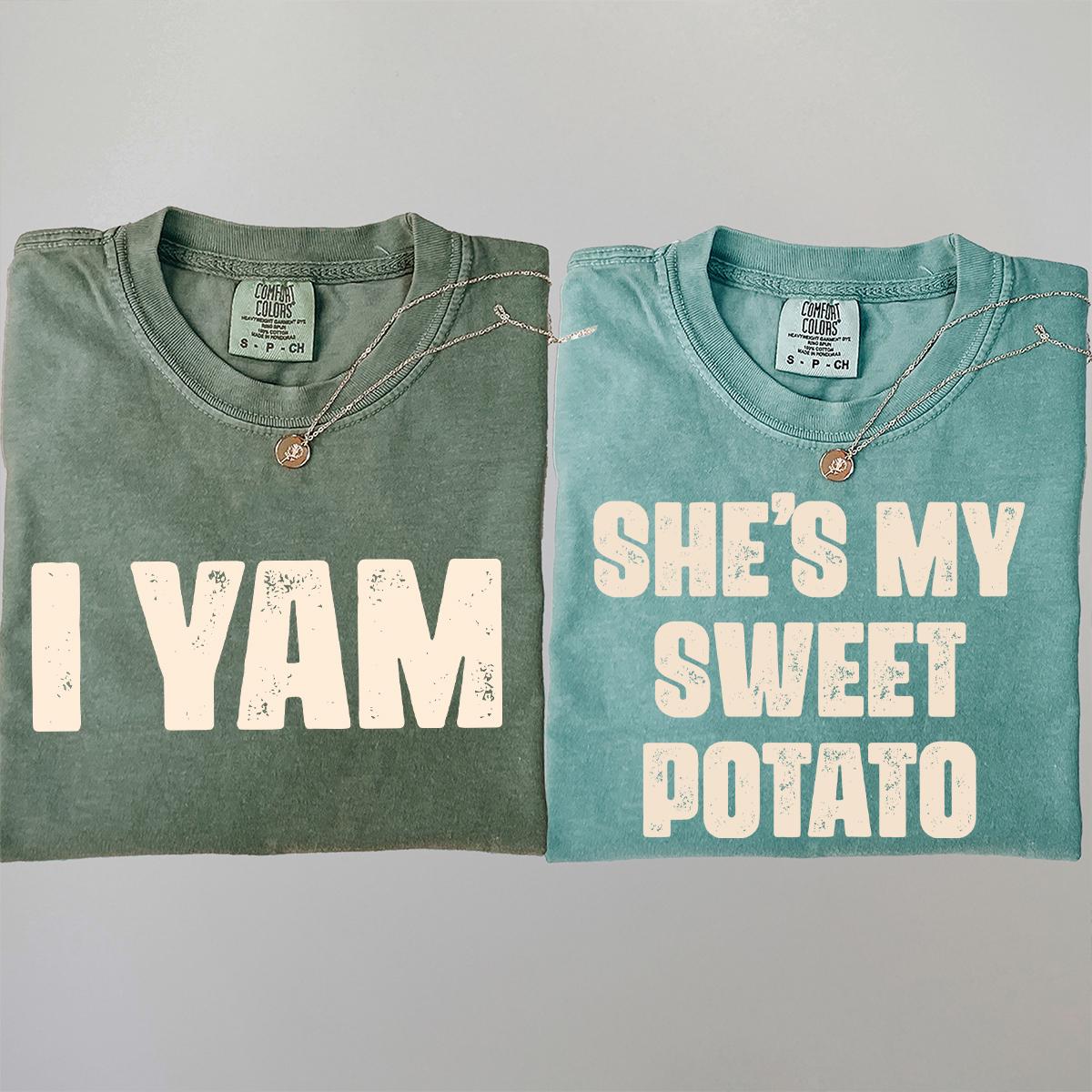 Thanksgiving Couples Comfort Colors® Shirt, Funny Thanksgiving Best Friends Shirts, She's My Sweet Potato I Yam Matching Husband Wife Shirts