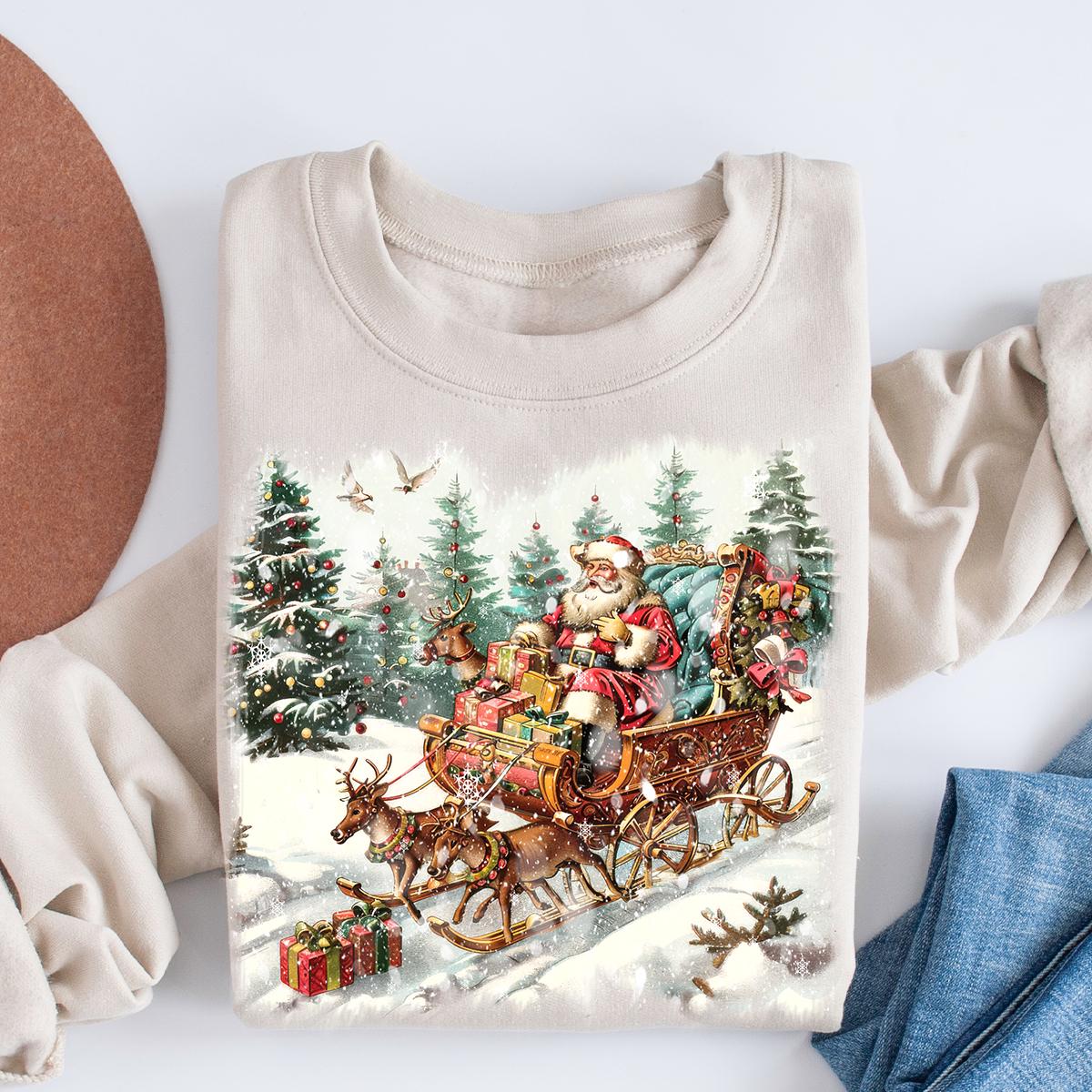 Vintage Santa Crewneck Sweatshirt, Christmas Women Men Top Holiday Reindeer Lover Gift Xmas Sweater, Unisex Nineties Retro Santa Claus Shirt