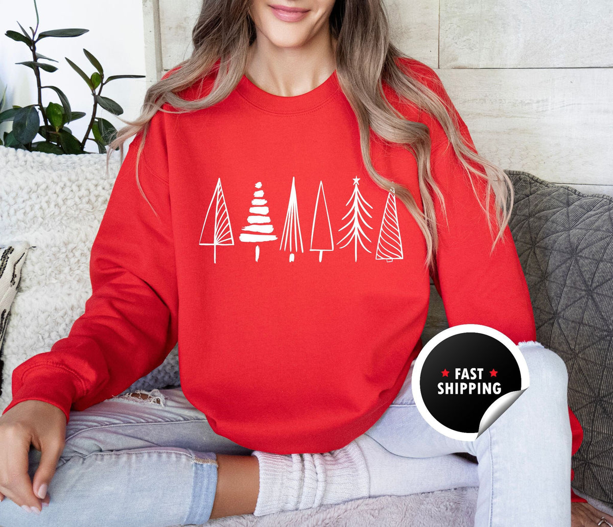Christmas Tree Sweatshirt, Holiday Crewneck for Women, Minimalist Tree Shirt