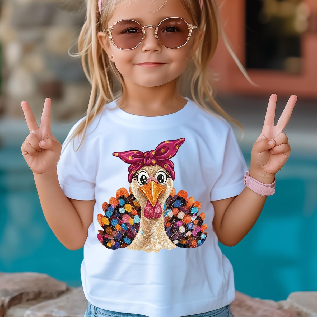 Thanksgiving Girls Shirt, Coquette Turkey at the Table shirt, Girls Shirt, Turkey Shirts for Thanksgiving Girls, Toddler Thanksgiving Shirts