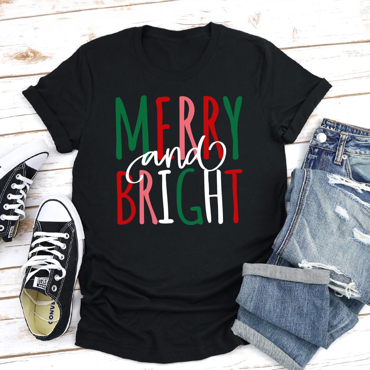 Merry and Bright Christmas Tee, Women's Christmas Shirt, Christmas Gifts, Long Sleeve Shirt, Cute Xmas Gift for Her, Christmas Shirt for Her