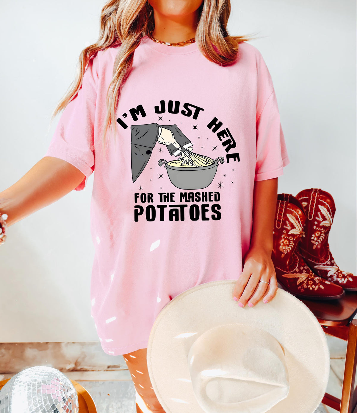 Funny Thanksgiving Comfort Colors® Shirt, I’m Just Here for the Mashed Potatoes, Thanksgiving Dinner Tee, Friendsgiving Tee,Fall Humor Shirt