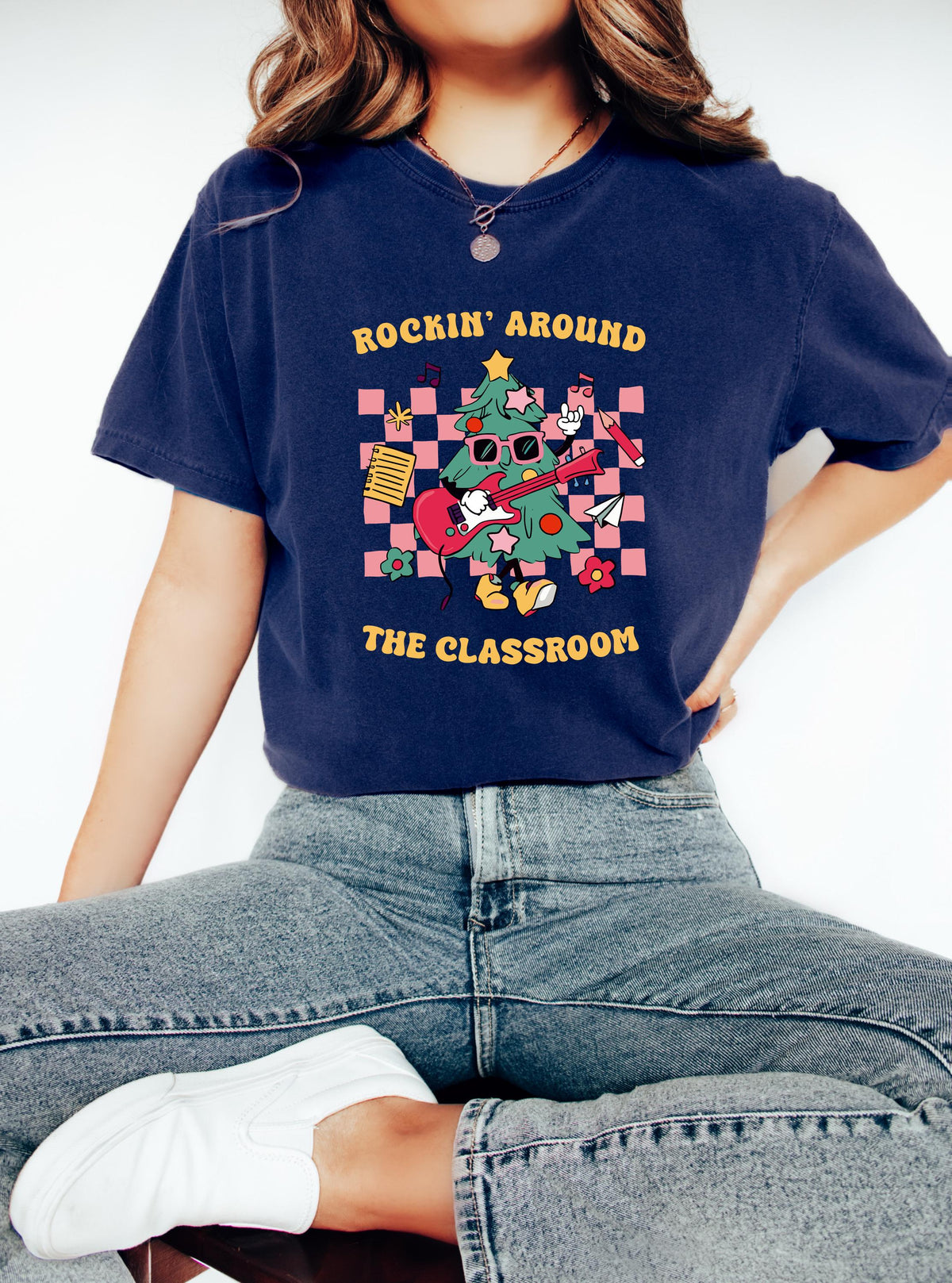 Comfort Colors® Rockin Around the Classroom Christmas Teacher Shirt, Teacher Christmas Shirt, Holiday Teacher T-shirt, Winter Teacher Shirts