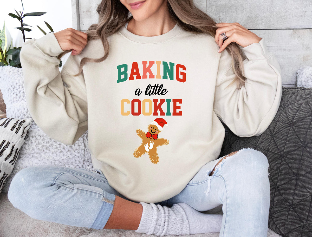 Growing A Little Cookie Sweatshirt, Maternity Christmas Hoodie, Christmas Pregnancy Announcement T-shirt, New Mom Gifts, Funny Baby T-shirts