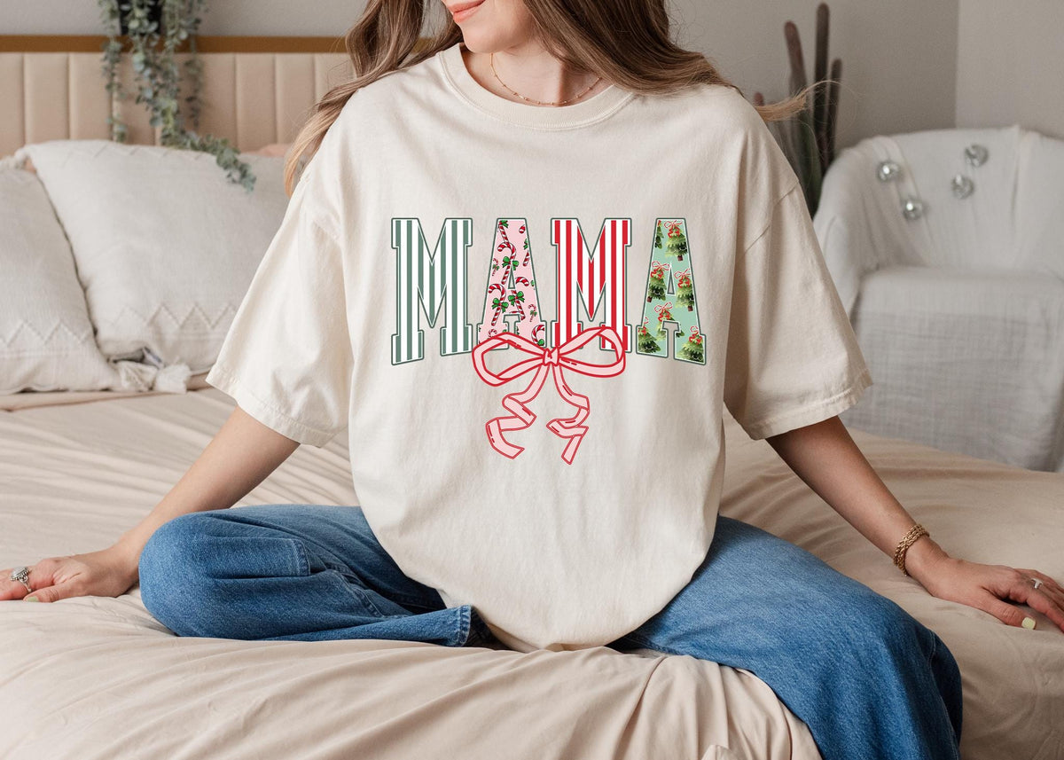 Comfort Colors® Christmas Mama Shirt, Retro Mom Shirt, Xmas Christmas Tee Holiday New Mom Gift Pregnancy Announcement,Christmas Gift for Mom