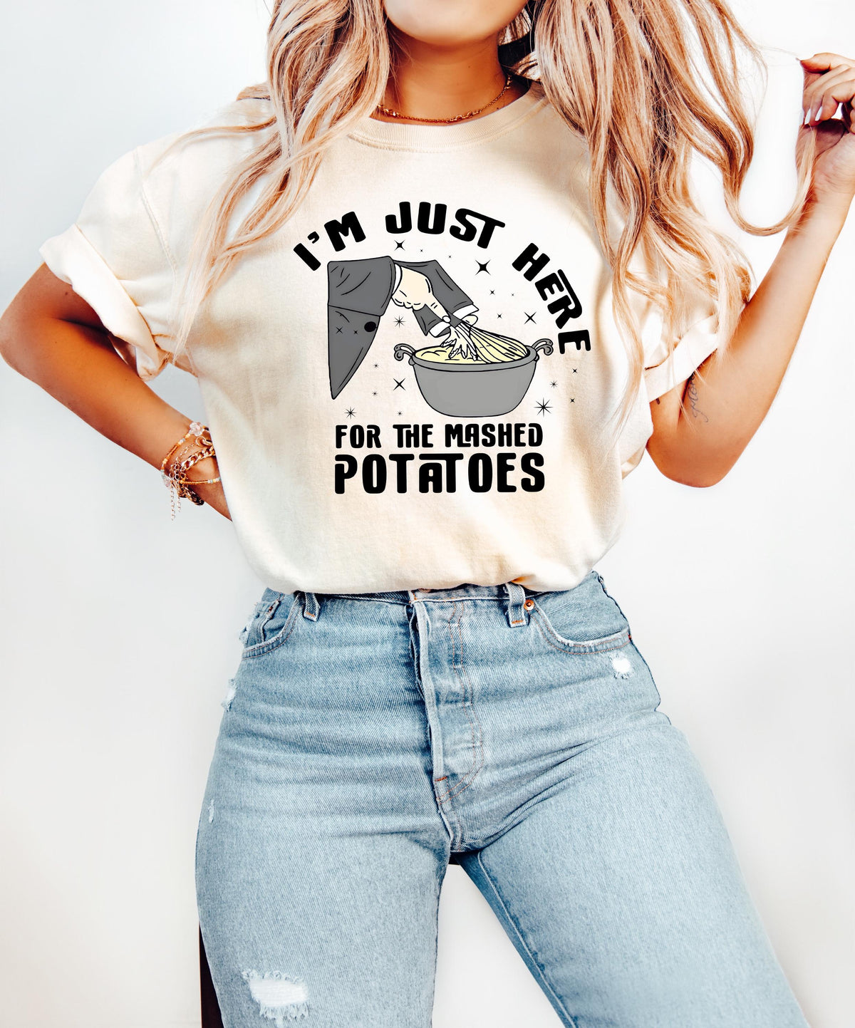 Funny Thanksgiving Comfort Colors® Shirt, I’m Just Here for the Mashed Potatoes, Thanksgiving Dinner Tee, Friendsgiving Tee,Fall Humor Shirt