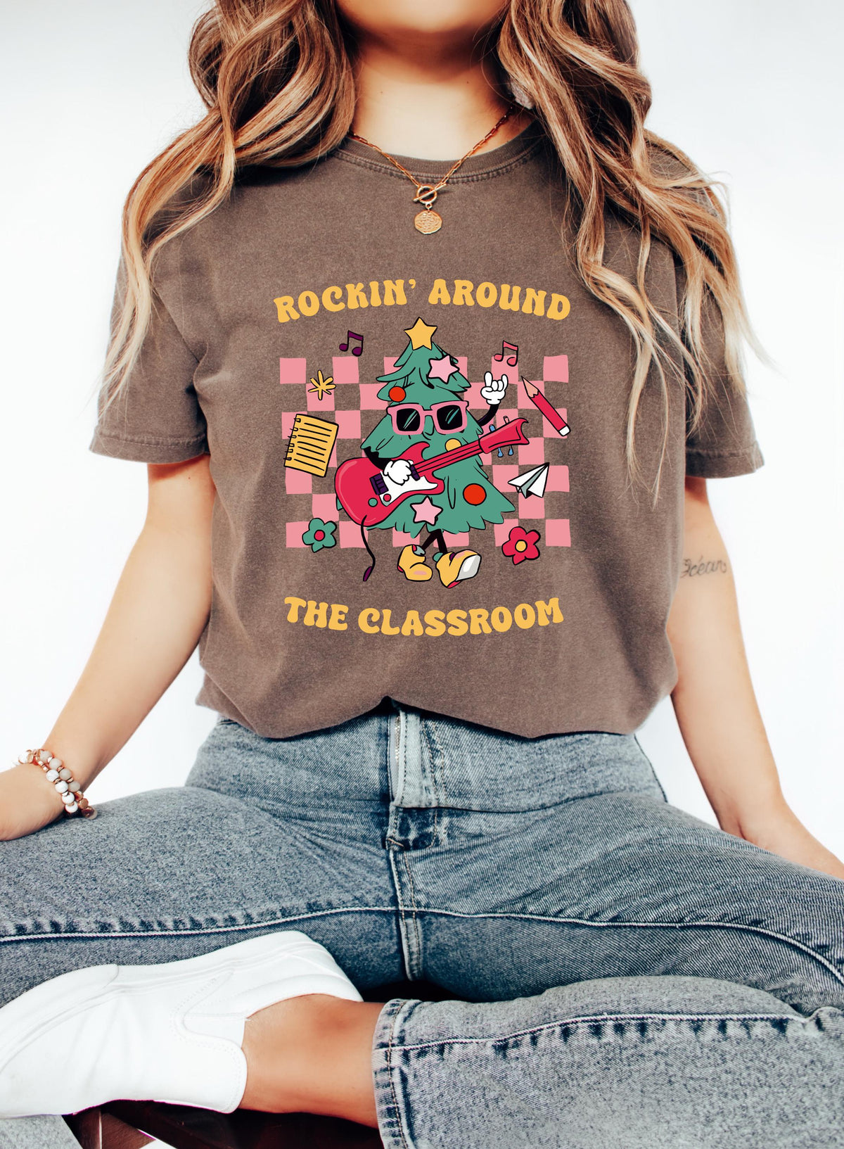 Comfort Colors® Rockin Around the Classroom Christmas Teacher Shirt, Teacher Christmas Shirt, Holiday Teacher T-shirt, Winter Teacher Shirts
