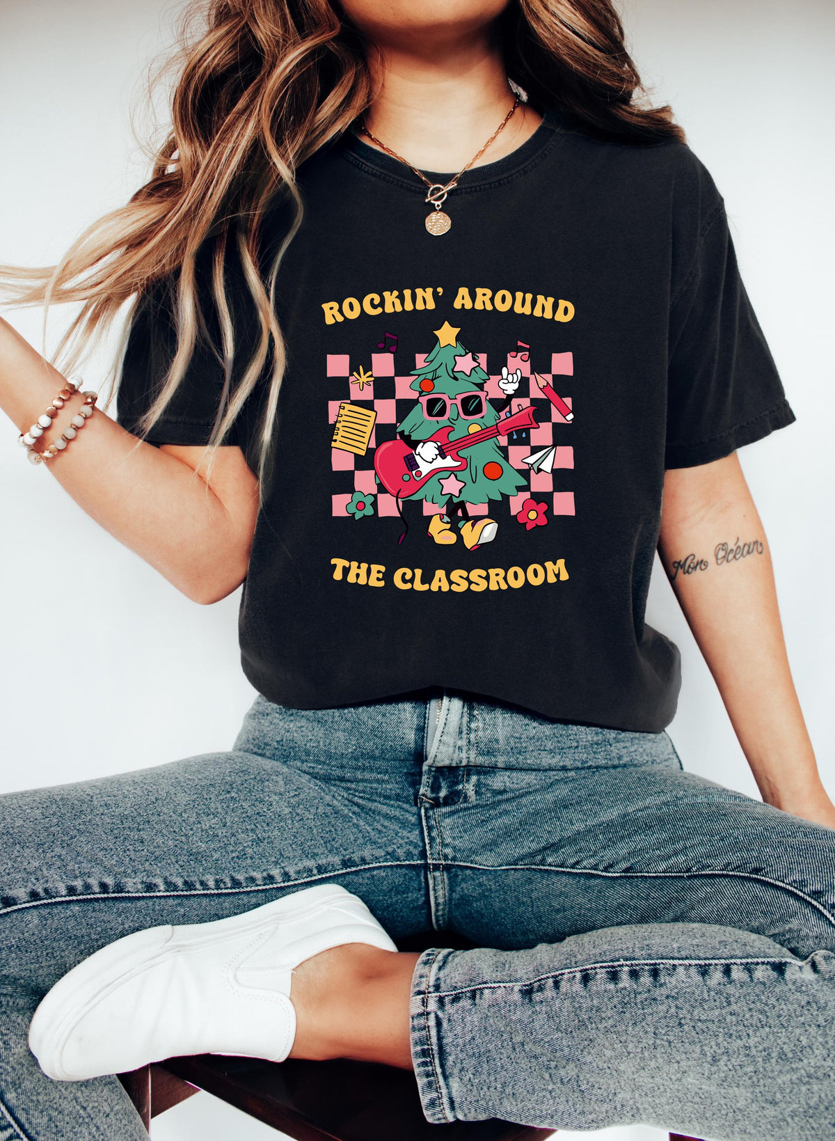 Comfort Colors® Rockin Around the Classroom Christmas Teacher Shirt, Teacher Christmas Shirt, Holiday Teacher T-shirt, Winter Teacher Shirts