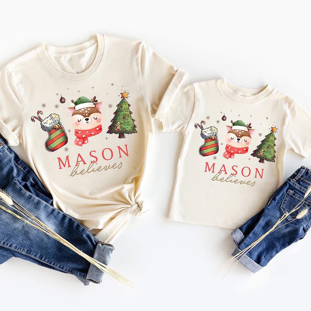 Personalised Family Matching Christmas Jumper Matching Christmas Sweatshirts, Believes Christmas Jumper Adult and Child Matching, Christmas