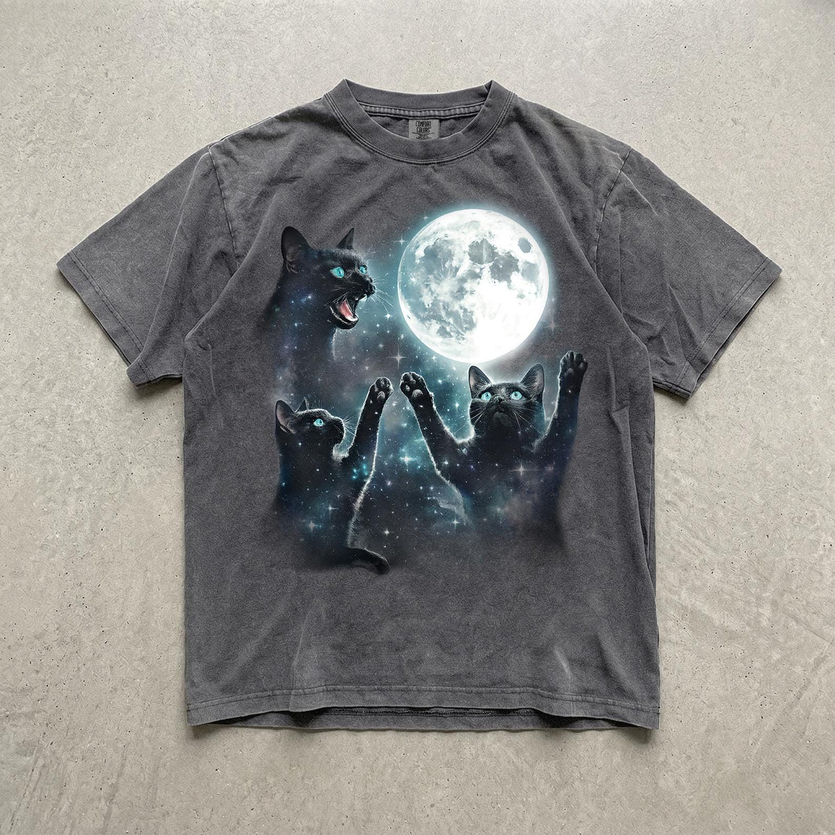 Vintage Black Cat Moon Graphic T Shirt