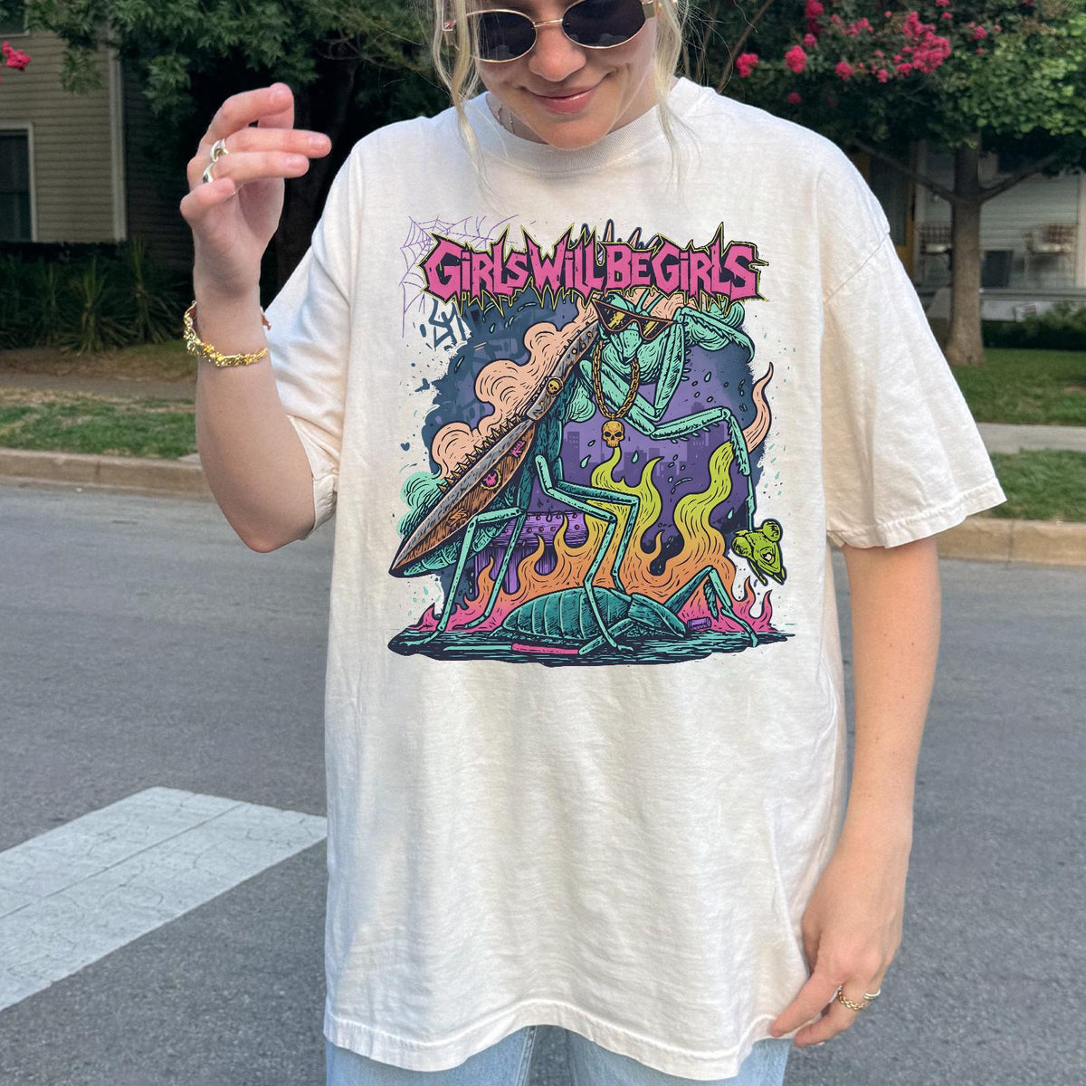 Comfort Colors® Girls Will Be Girls Praying Mantis Shirt
