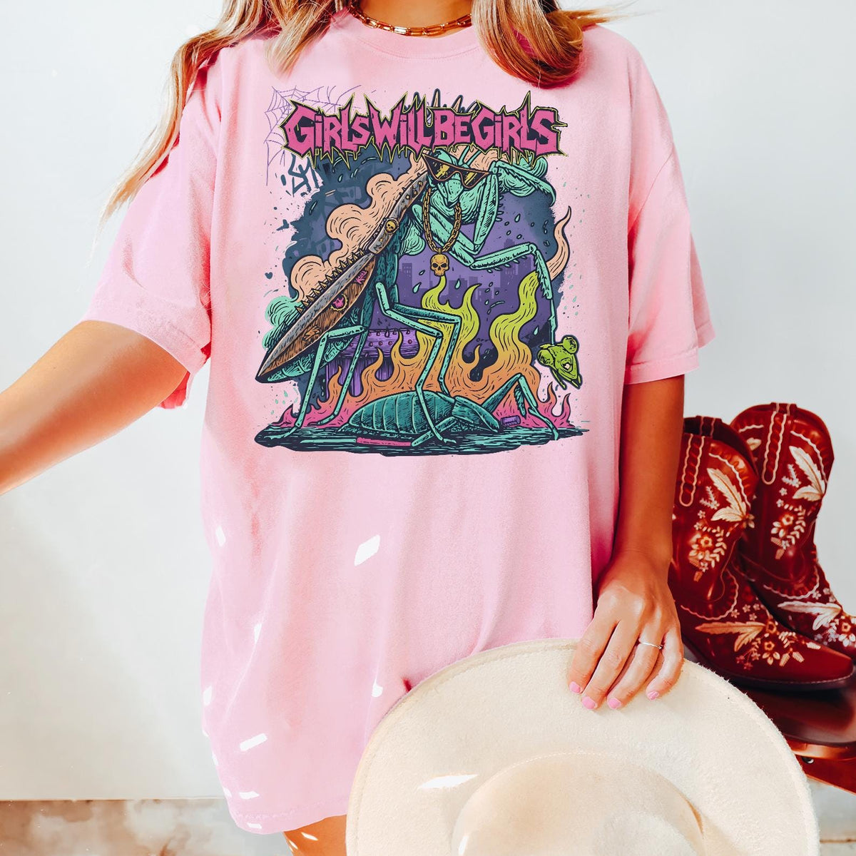 Comfort Colors® Girls Will Be Girls Praying Mantis Shirt