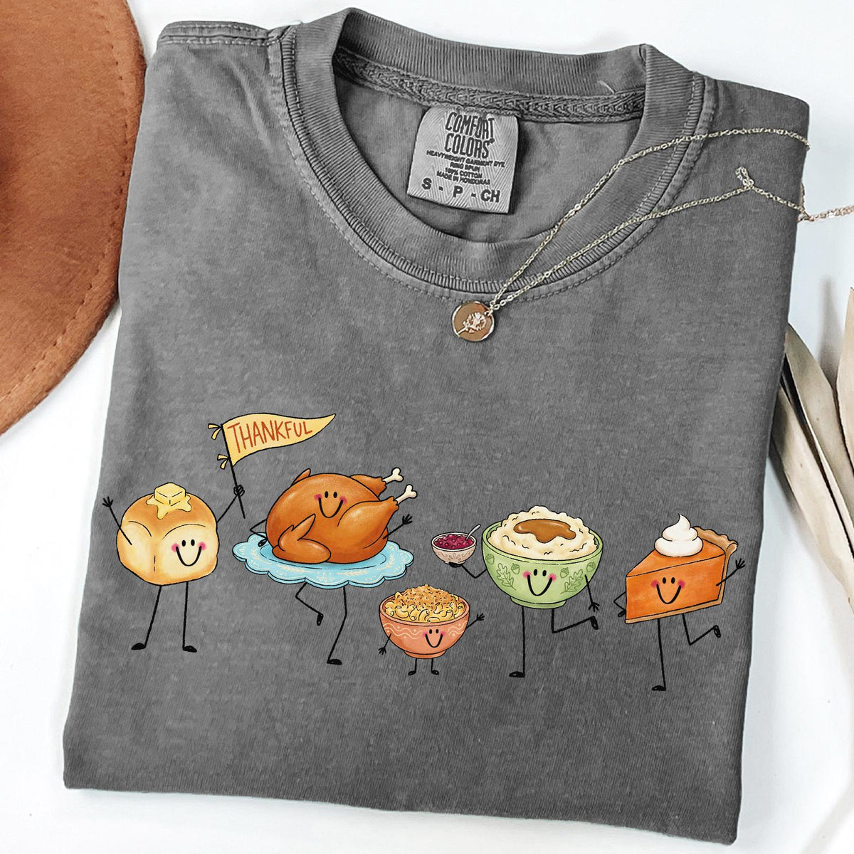 Comfort Colors® Thankful Doodle T-Shirt, Pie Shirt, Turkey Outfit, Happy Thanksgiving Tee, Happy Thankful Shirt,Pie Coffee Turkey Food Shirt
