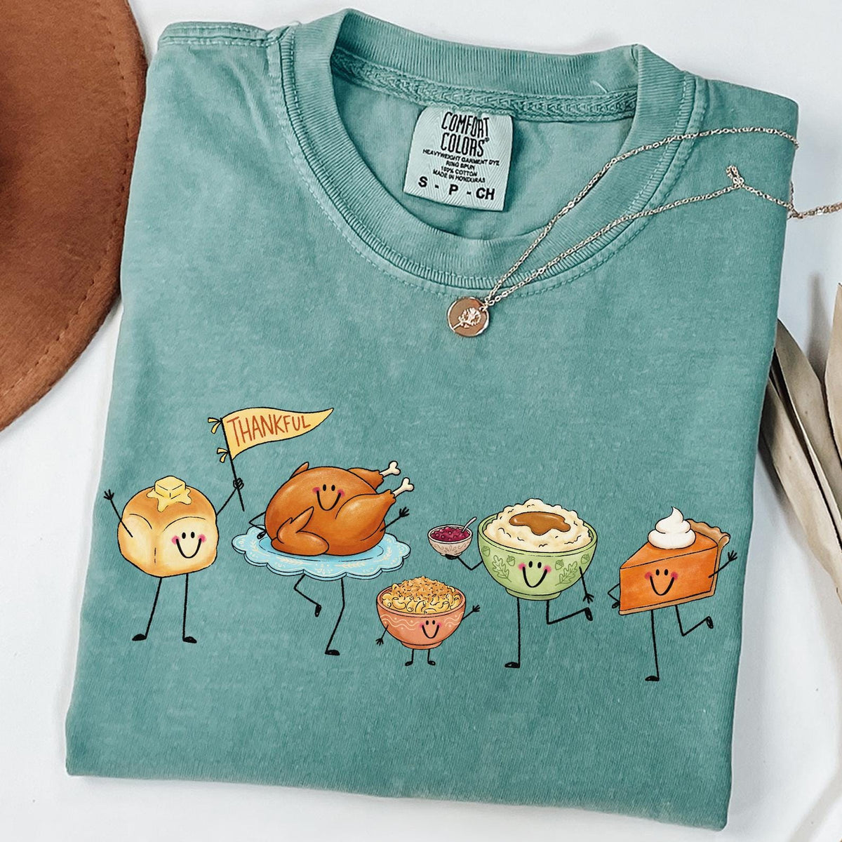 Comfort Colors® Thankful Doodle T-Shirt, Pie Shirt, Turkey Outfit, Happy Thanksgiving Tee, Happy Thankful Shirt,Pie Coffee Turkey Food Shirt