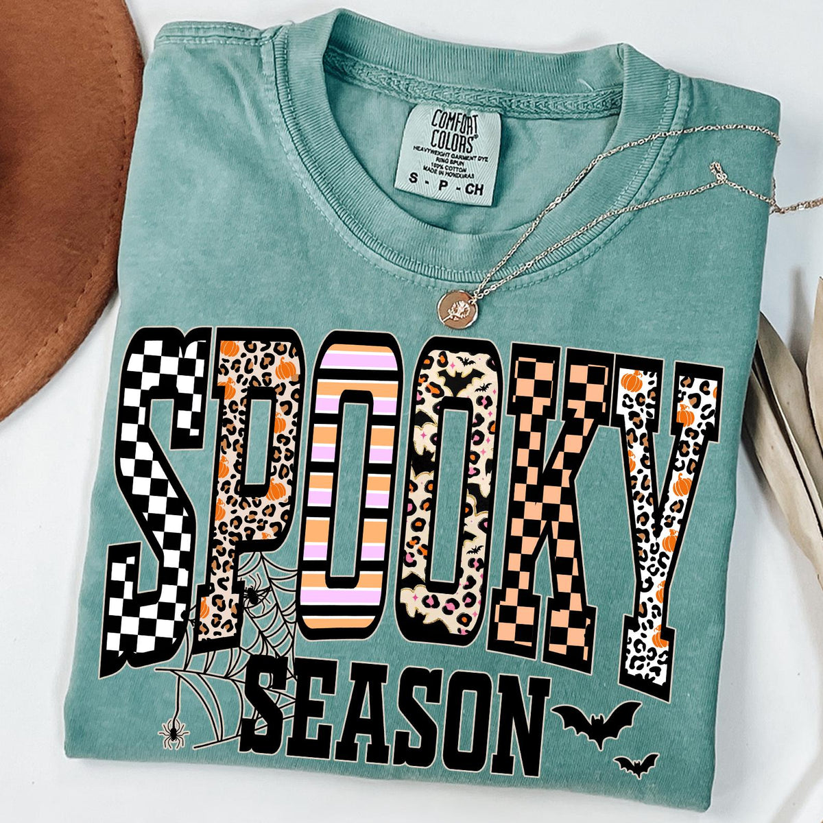 Leopard Spooky Season Sweatshirt, Retro Halloween Pumpkin Hoodie, Checked Autumn Apparel, Comfort Colors®, Fall Season Gift, Halloween Gifts
