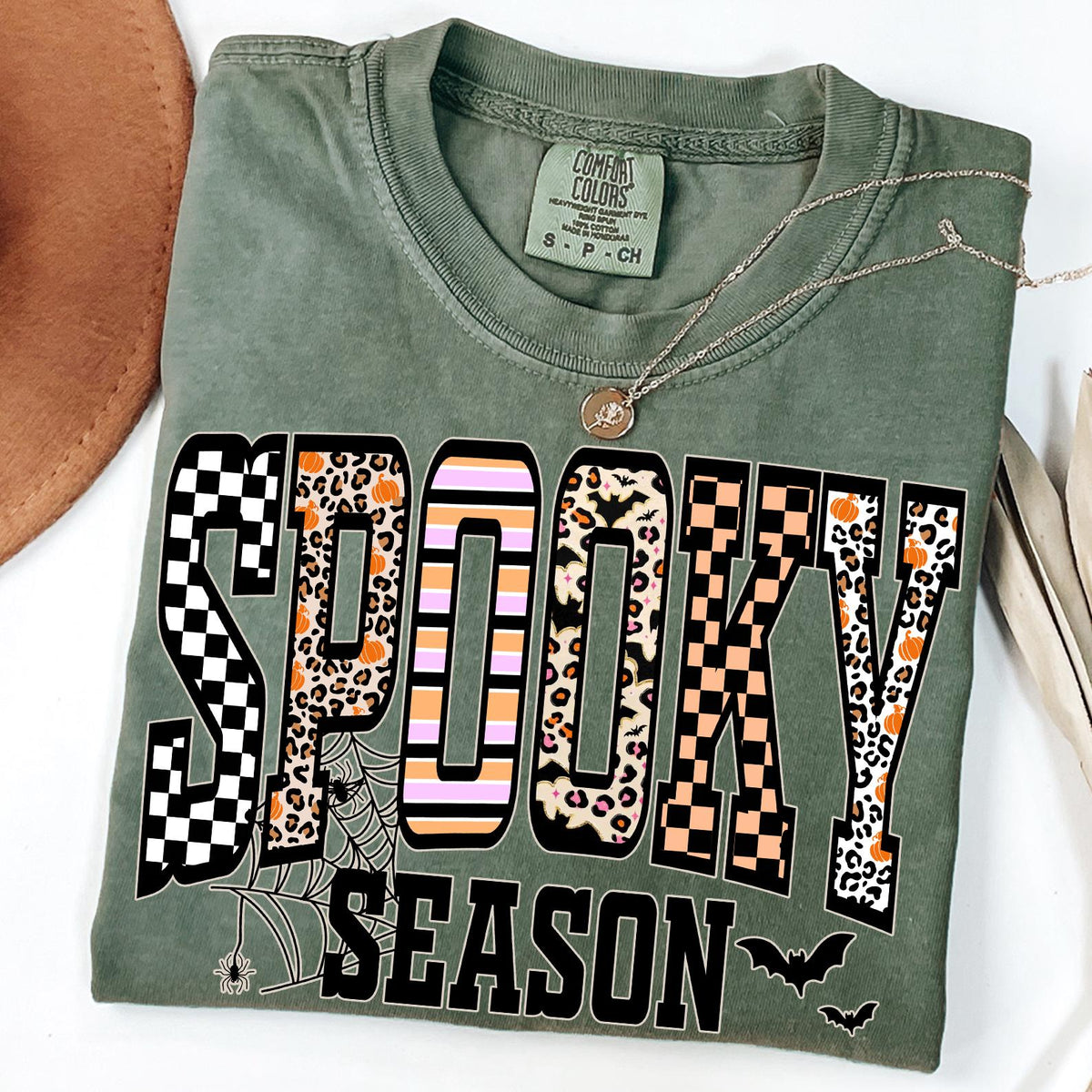 Leopard Spooky Season Sweatshirt, Retro Halloween Pumpkin Hoodie, Checked Autumn Apparel, Comfort Colors®, Fall Season Gift, Halloween Gifts