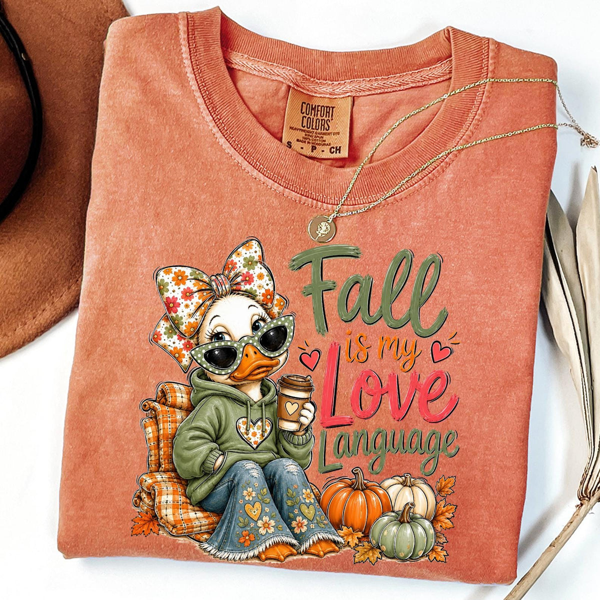 Fall Is My Love Language T-shirt, Funny Autumn Duck T-shirt, Pumpkin Season Graphic, Thanksgiving Shirt, Cute Autumn T-shirt, Comfort Color®
