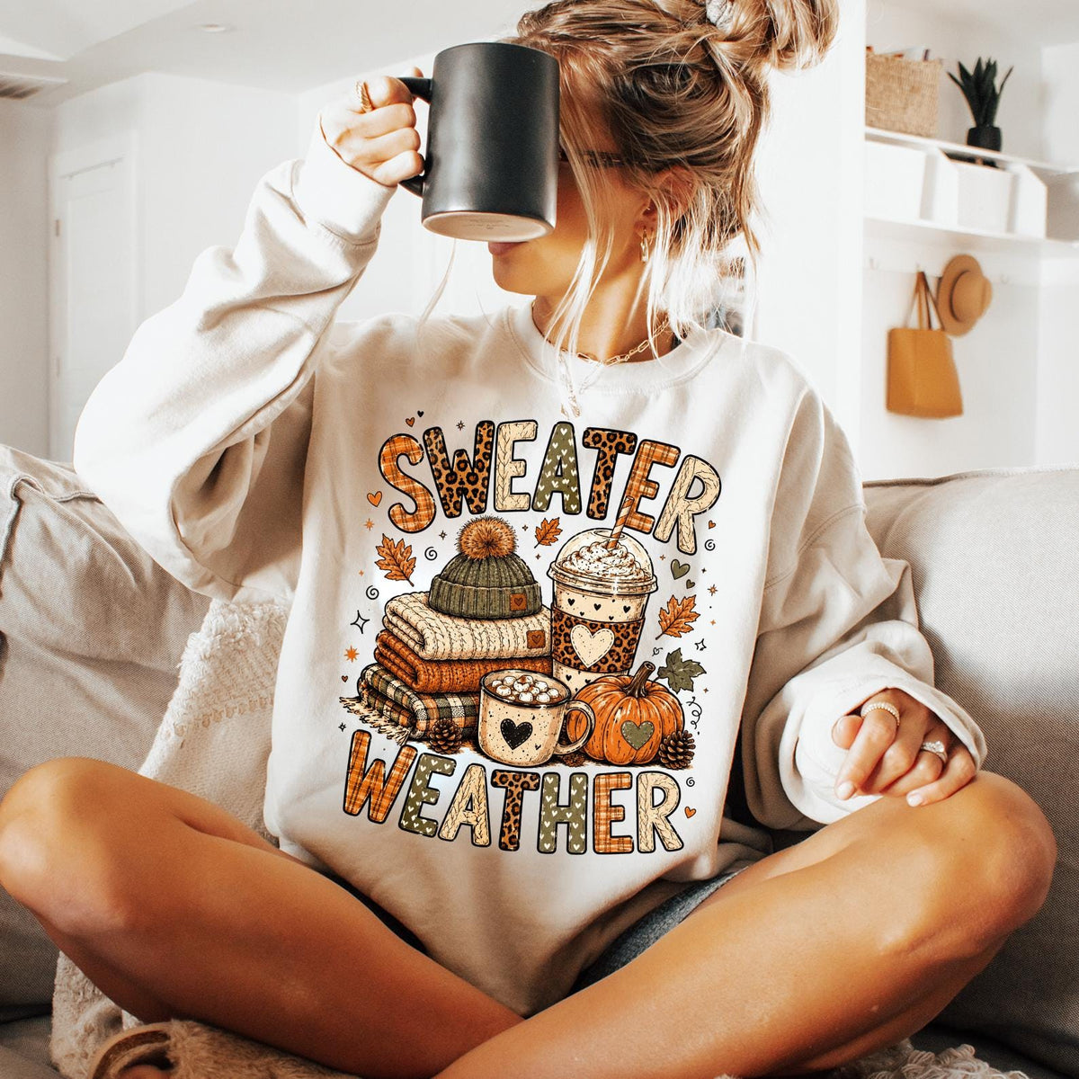 Sweater Weather Shirt, Cozy Fall Sweater, Autumn Pumpkin Shirt, Thanksgiving Sweatshirt, Cute Fall Season Graphic Sweatshirt, Autumn Pumpkin