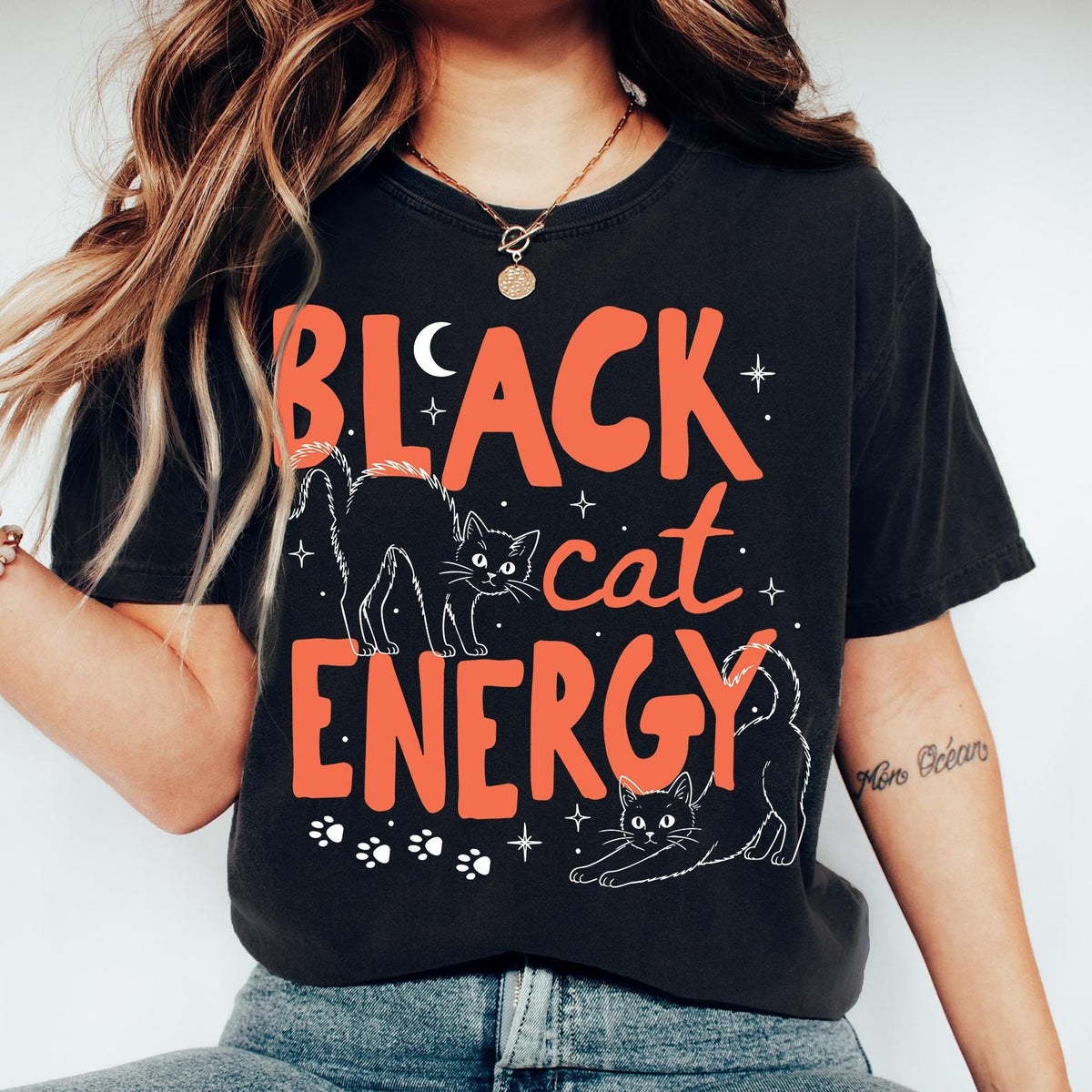 Black Cat Energy T-shirt, Witchy Cat Illustration, Halloween Shirt, Comfort Colors®, Mystical Shirt, Salem Shirt, Alternative Shirt, Cat Tee