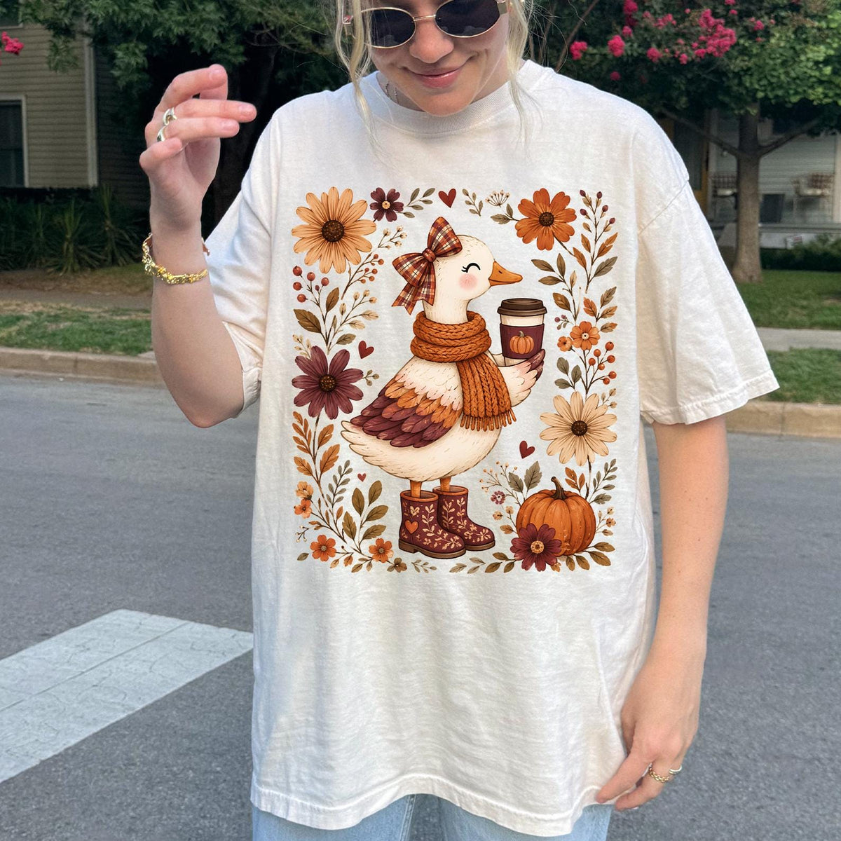 Boho-Wildflower Fall Vibe Shirt for Goose Lovers, Whimsical-Fall Coquette Goose,Coffee Lovers Autumnal, Cute Autumnal Girly, Comfort Colors®