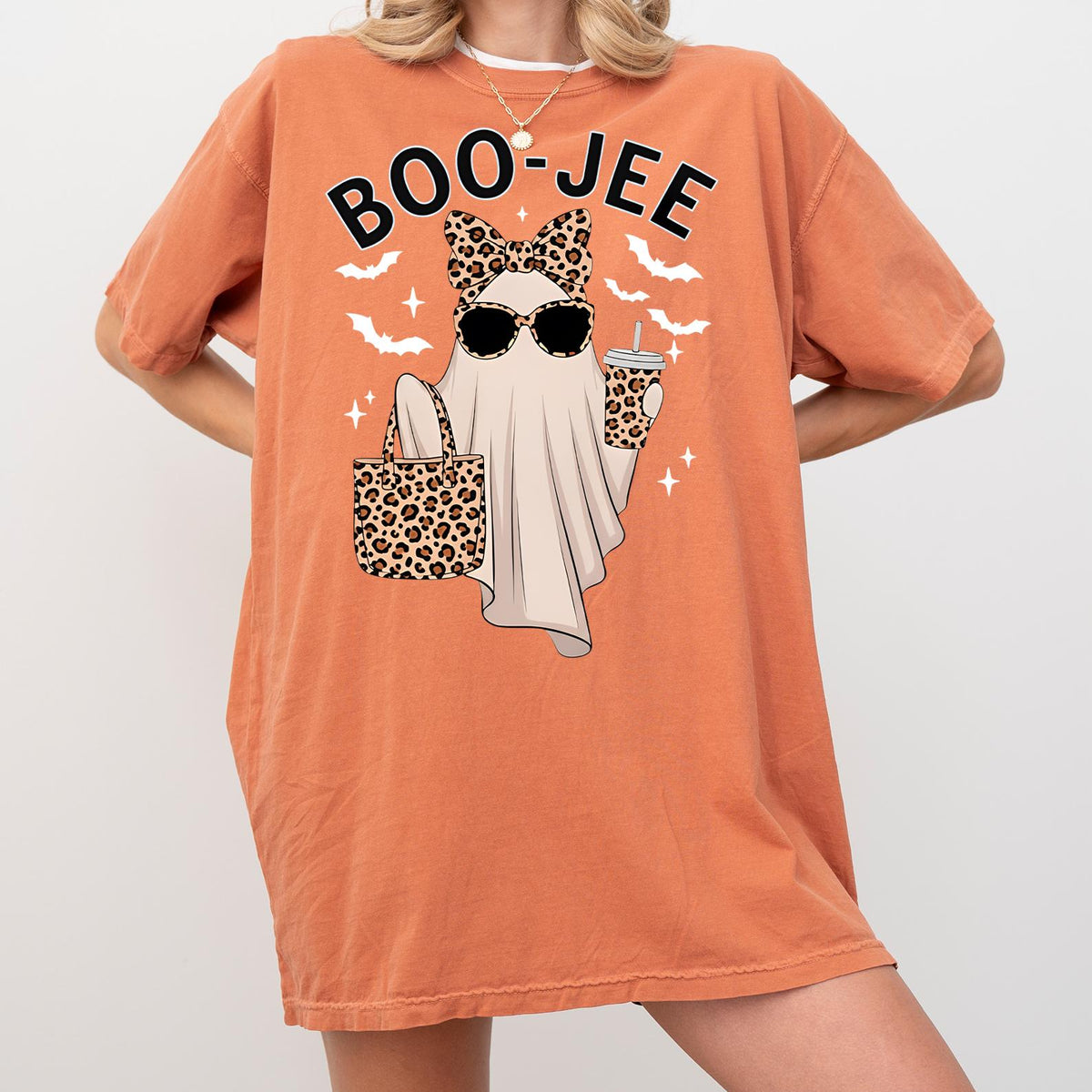 Comfort Colors® Boo-Jee Ghost Shirt, Leopard Ghost Tee, Ghost Coffee Shirt, Ghost Tee, Girly Halloween Gift, Boojee Shirts, Funny Fall Shirt