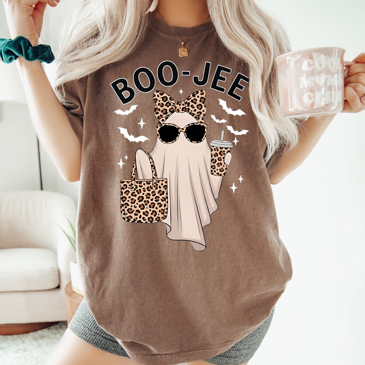 Comfort Colors® Boo-Jee Ghost Shirt, Leopard Ghost Tee, Ghost Coffee Shirt, Ghost Tee, Girly Halloween Gift, Boojee Shirts, Funny Fall Shirt